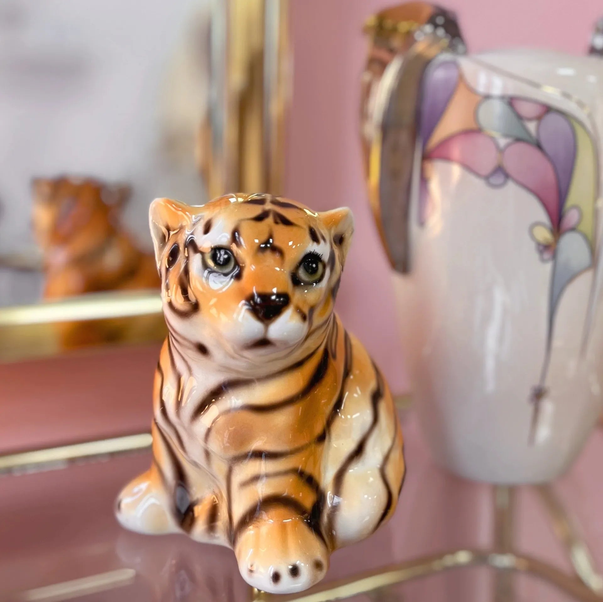 Statuette Bébé Tigre en Céramique Émaillée, signée Italie, Années 70 - Club Barbara