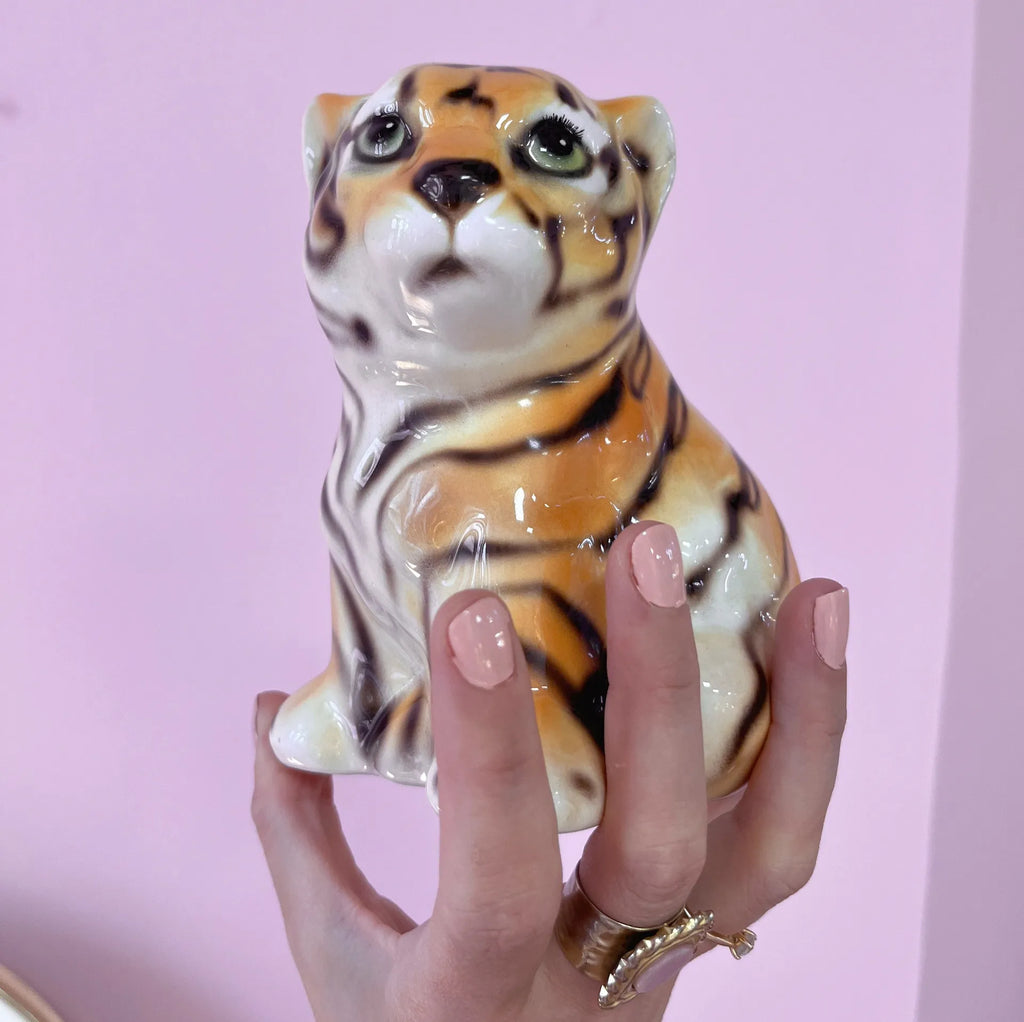 Statuette Bébé Tigre en Céramique Émaillée, signée Italie, Années 70 - Club Barbara