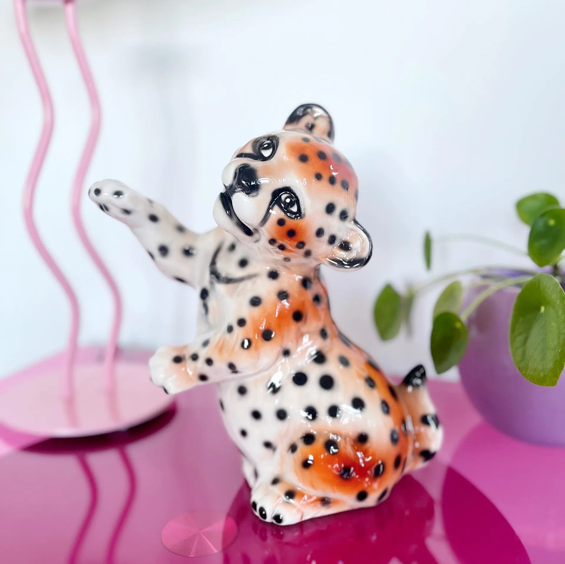 Statuette leopard céramique italienne 80s - Club Barbara