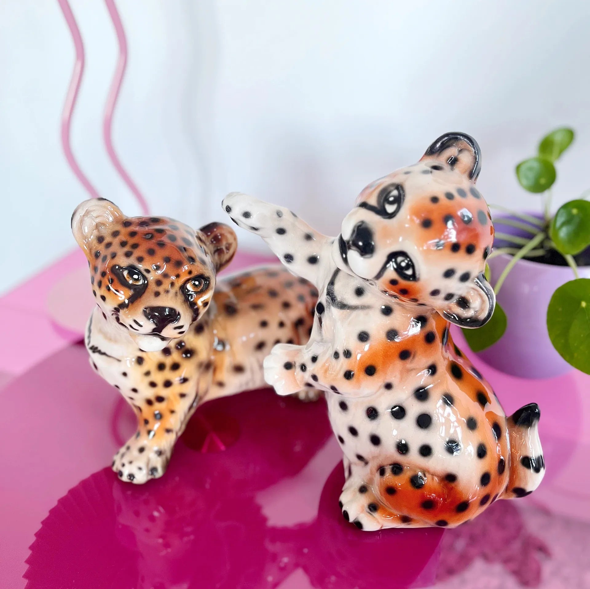 Statuette leopard céramique italienne 80s - Club Barbara