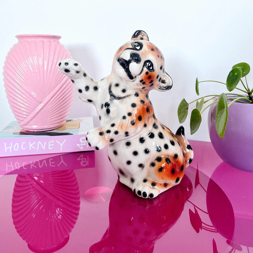 Statuette leopard céramique italienne 80s - Club Barbara