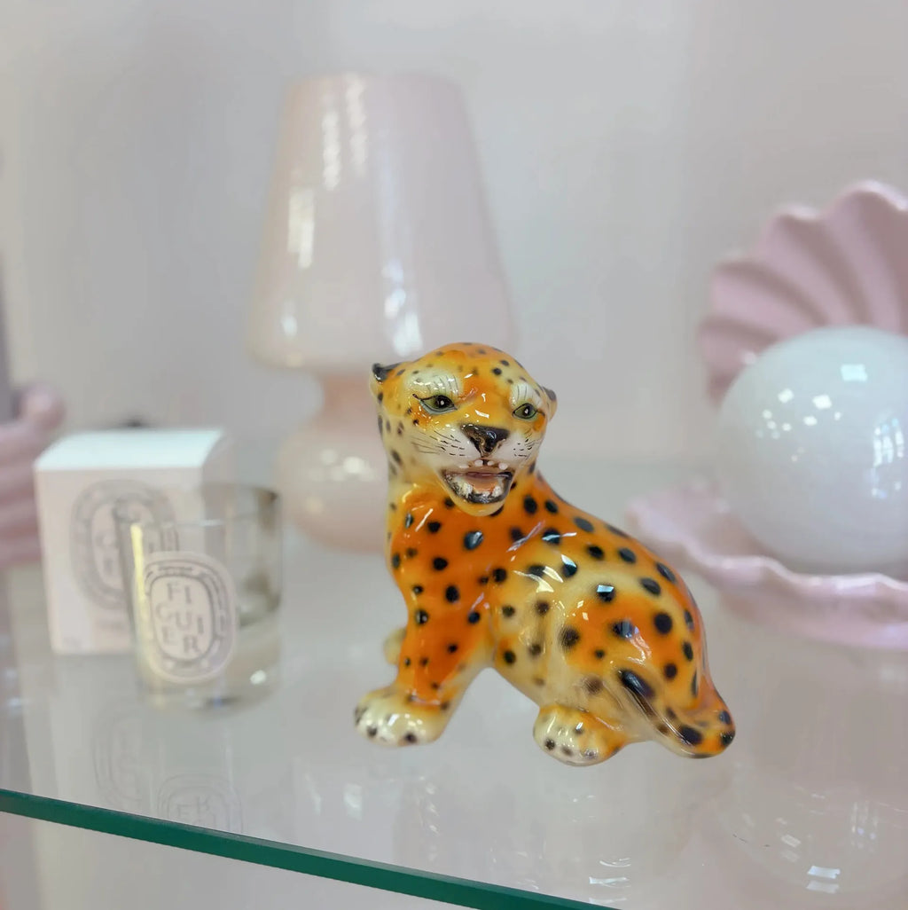 Statuette léopard rugissant céramique vintage, Italie années 70, peinte à la main - Club Barbara