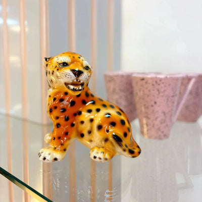 Statuette léopard rugissant céramique vintage, Italie années 70, peinte à la main - Club Barbara