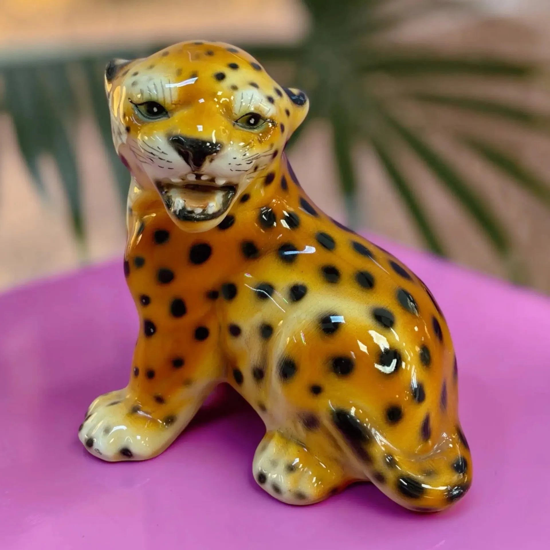 Statuette léopard rugissant céramique vintage, Italie années 70, peinte à la main - Club Barbara