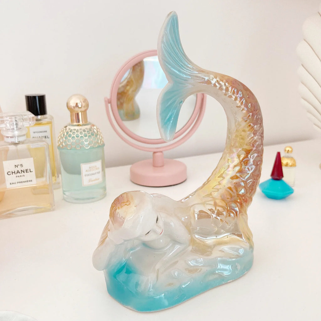 Statuette sirène en céramique irisée, vintage Brésil, années 60 - Club Barbara