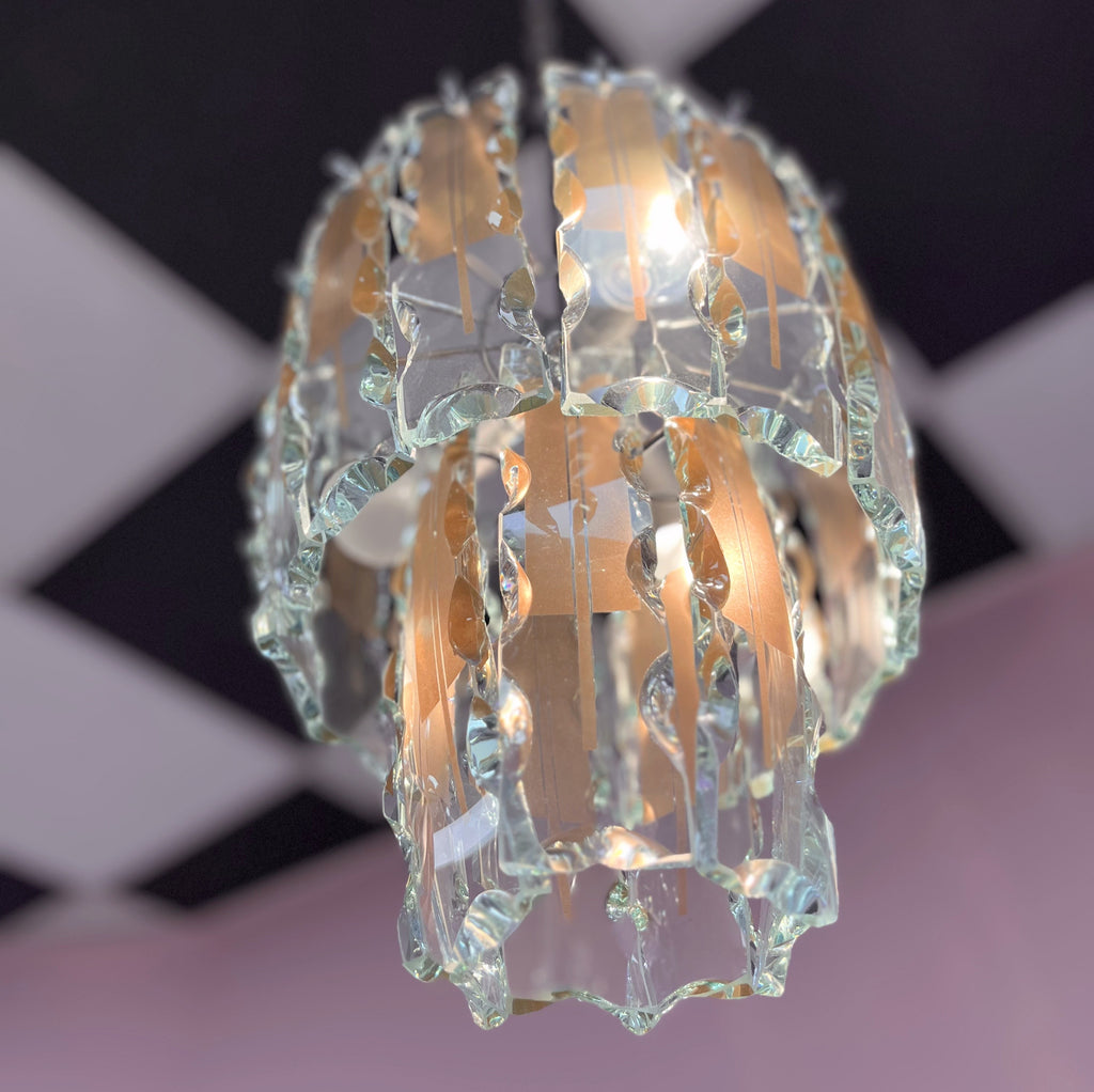 Lustre italien en verre ciselé, Fontana Arte, années 70