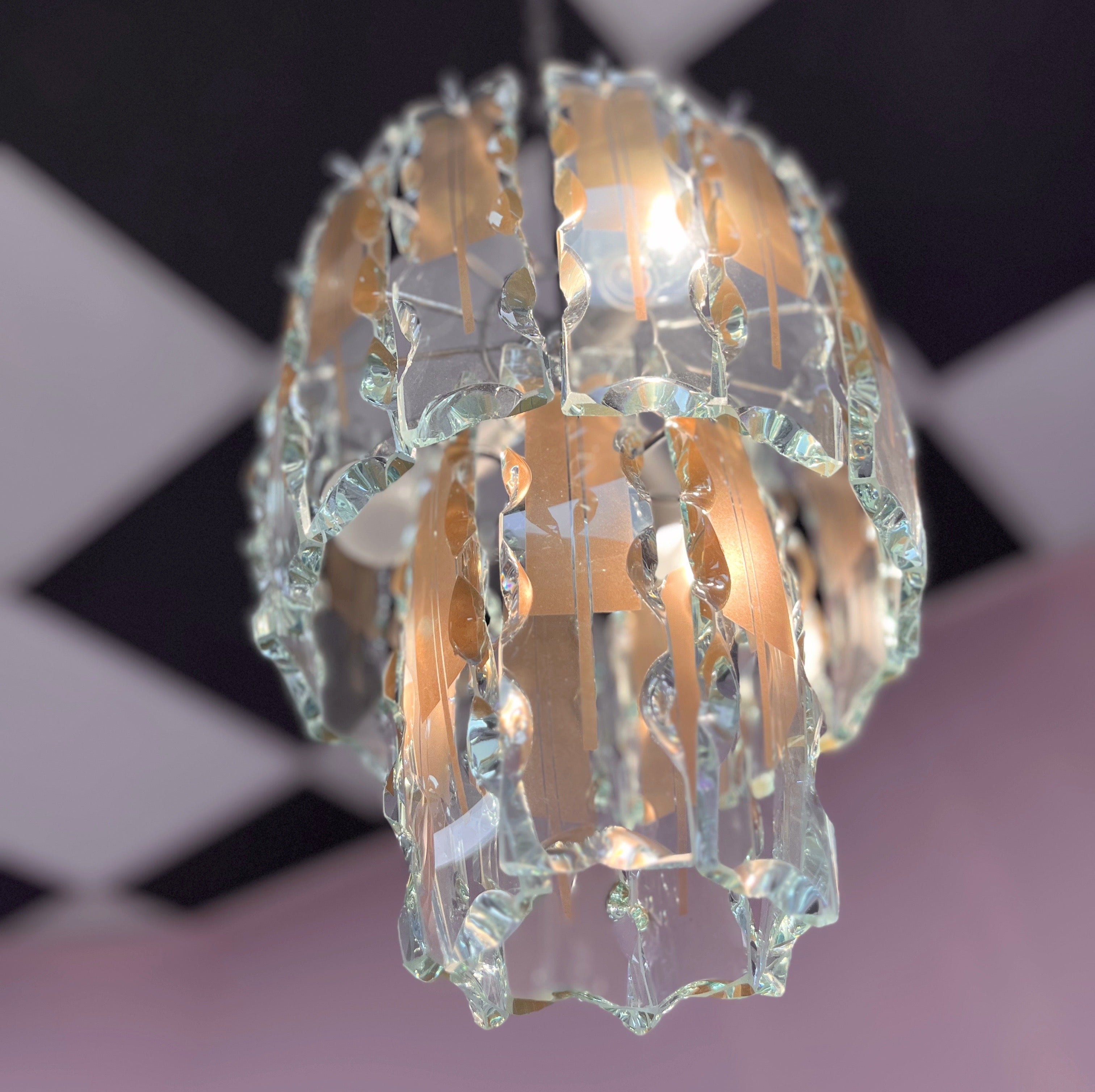 Lustre italien en verre ciselé, Fontana Arte, années 70