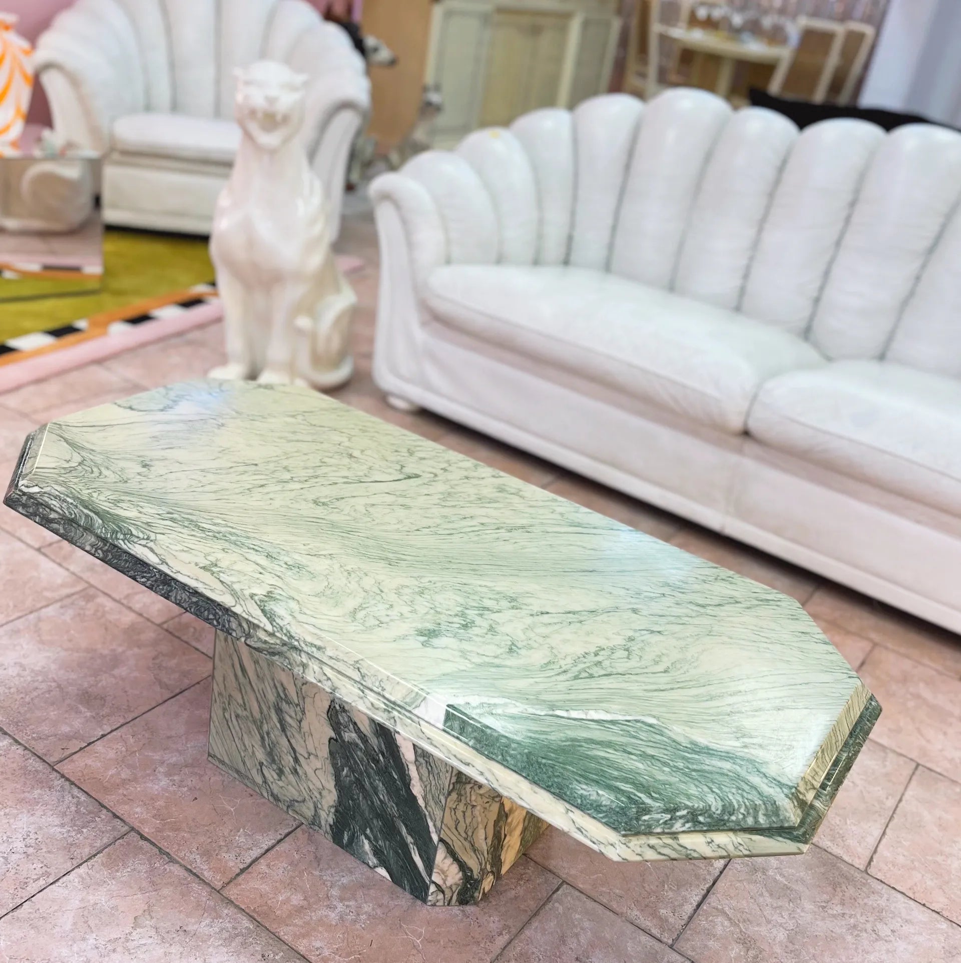 Table basse en marbre vert, Italie, années 70 - Club Barbara