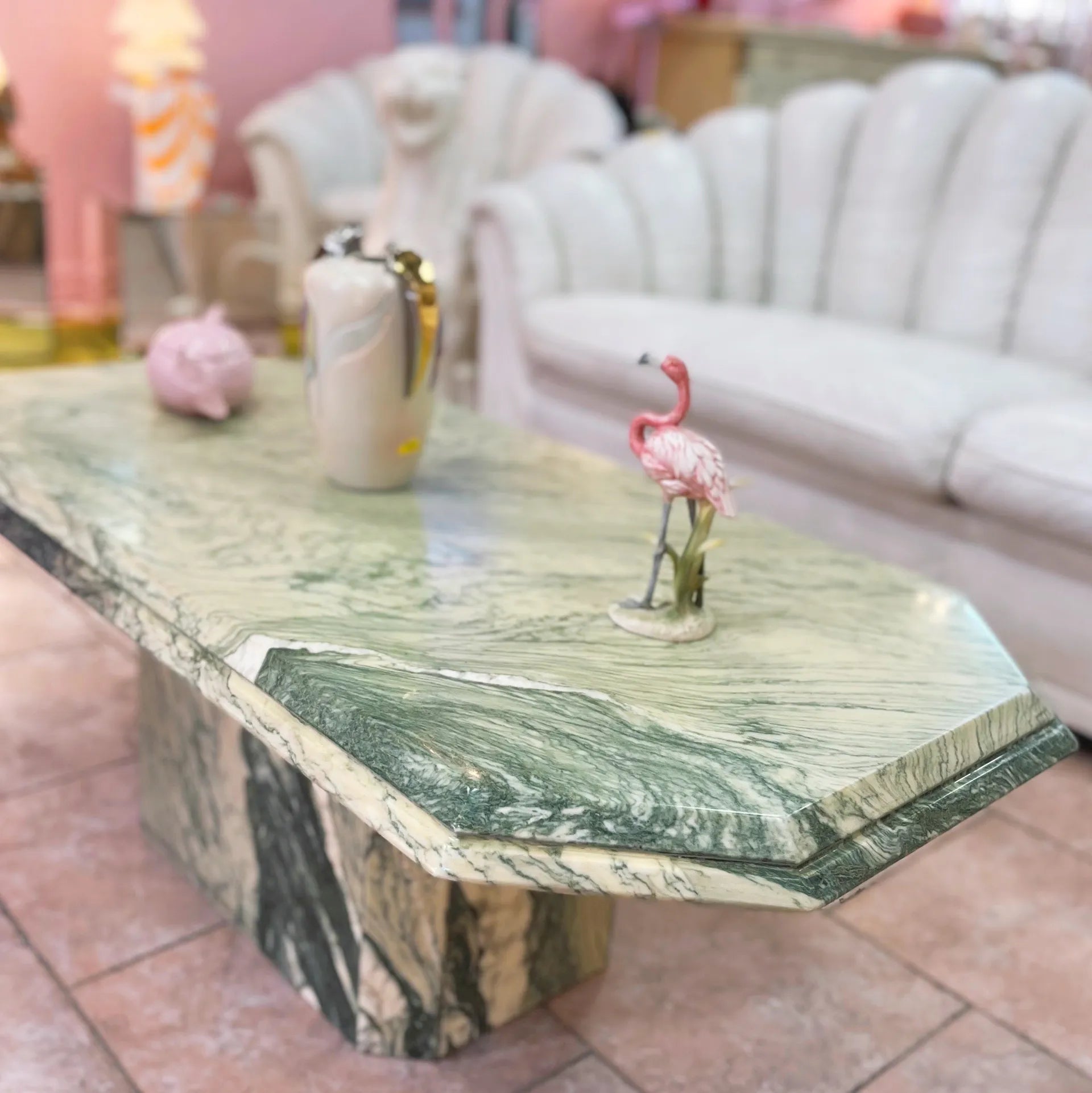 Table basse en marbre vert, Italie, années 70 - Club Barbara