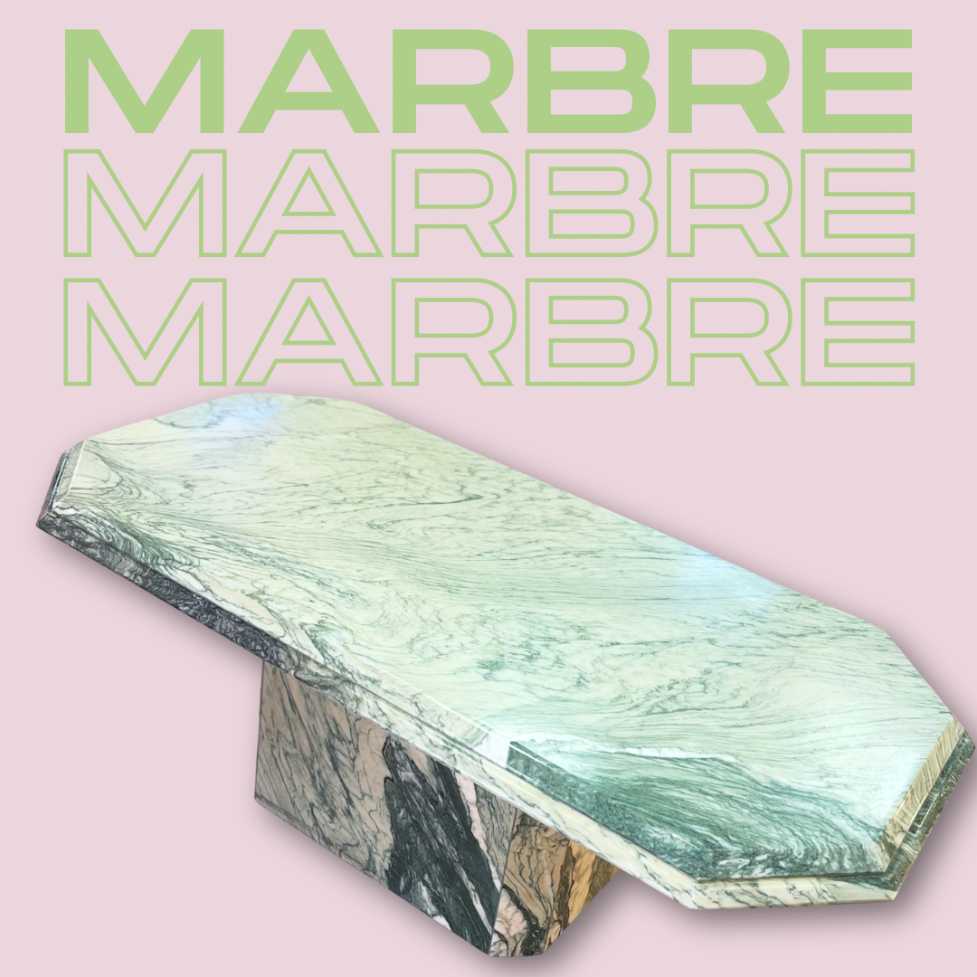 Table basse en marbre vert italien années 70 design octogonal Club Barbara