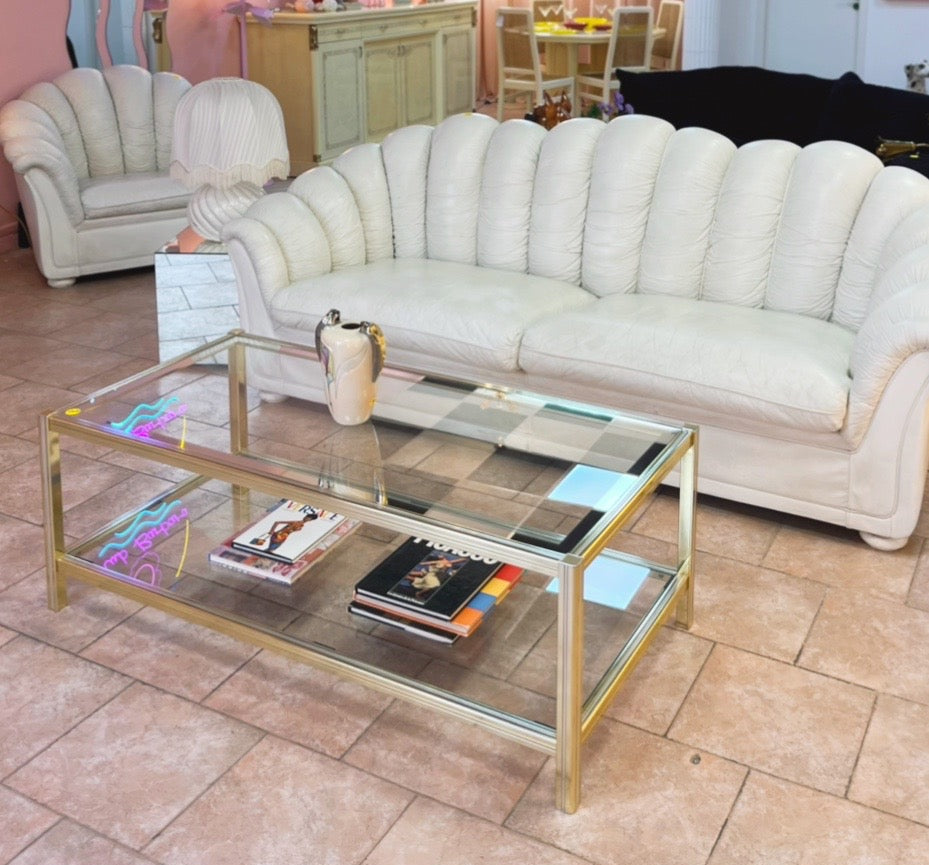Table basse vintage en verre et chrome, style Pierre Vandel années 80