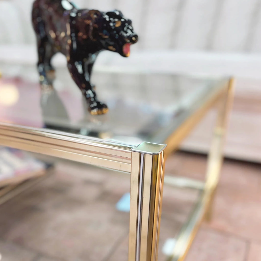 Table basse vintage en verre et chrome, style Pierre Vandel années 80 - Club Barbara