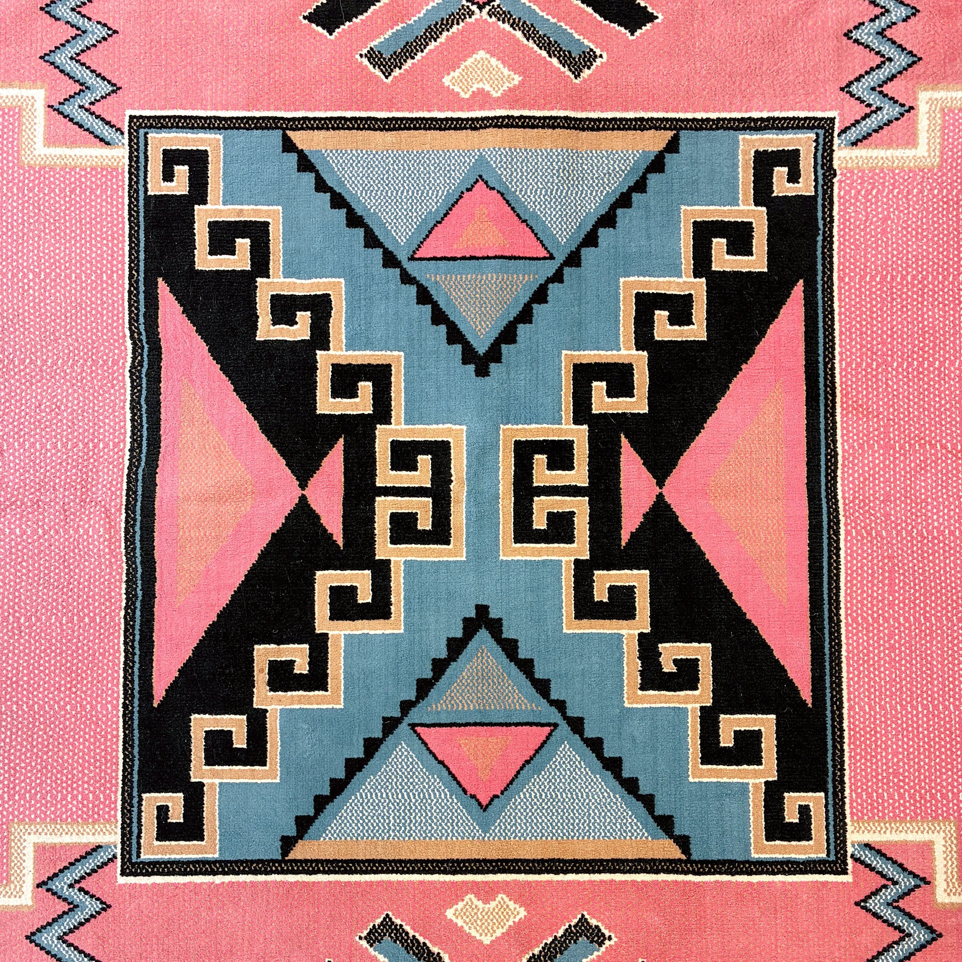 Tapis Navajo rose et bleu à motif géométrique vintage
