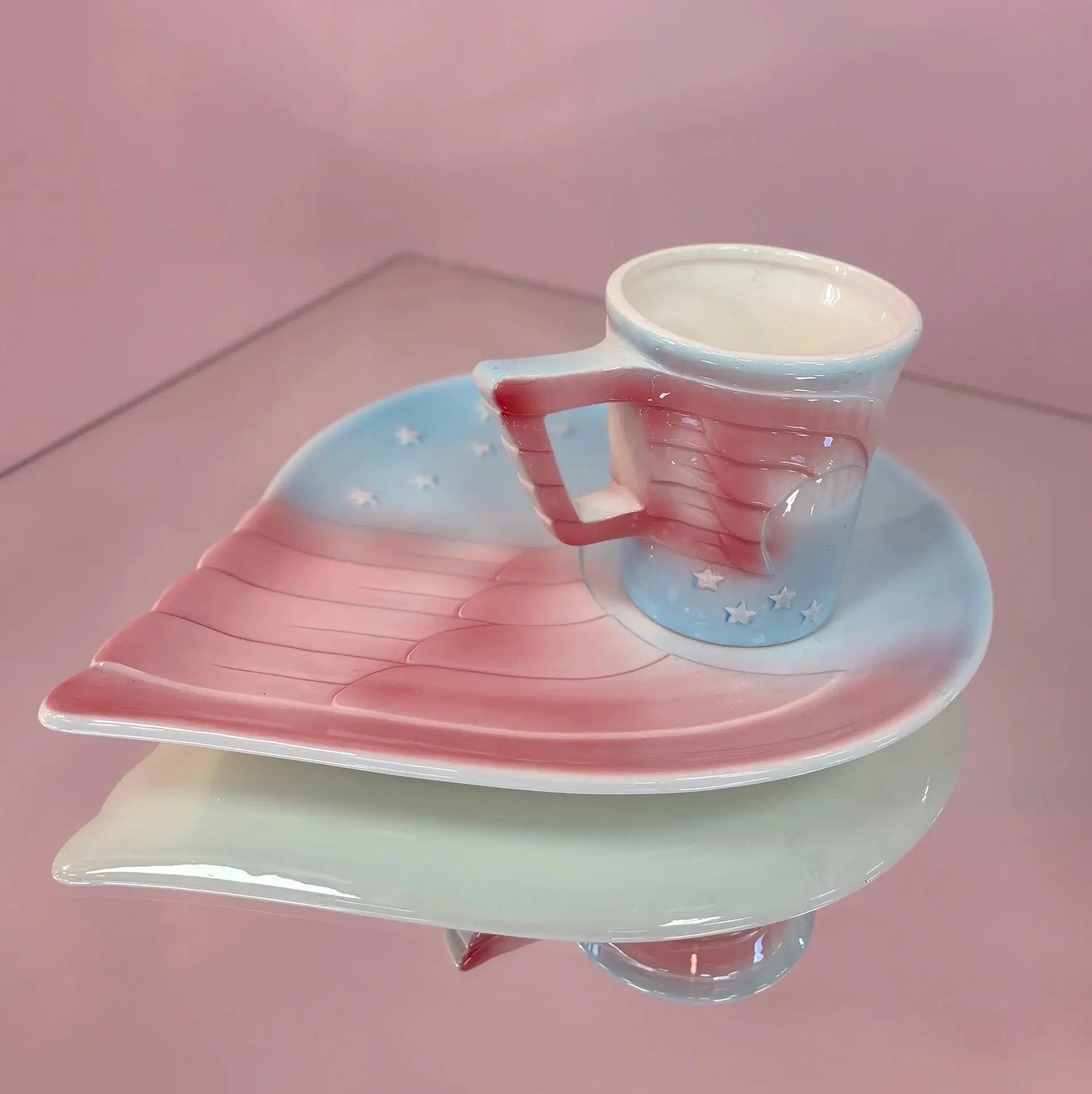 Tasse et sous-tasse vintage céramique, made in Japan, motif étoiles pastel, Vandor 1979 - Club Barbara