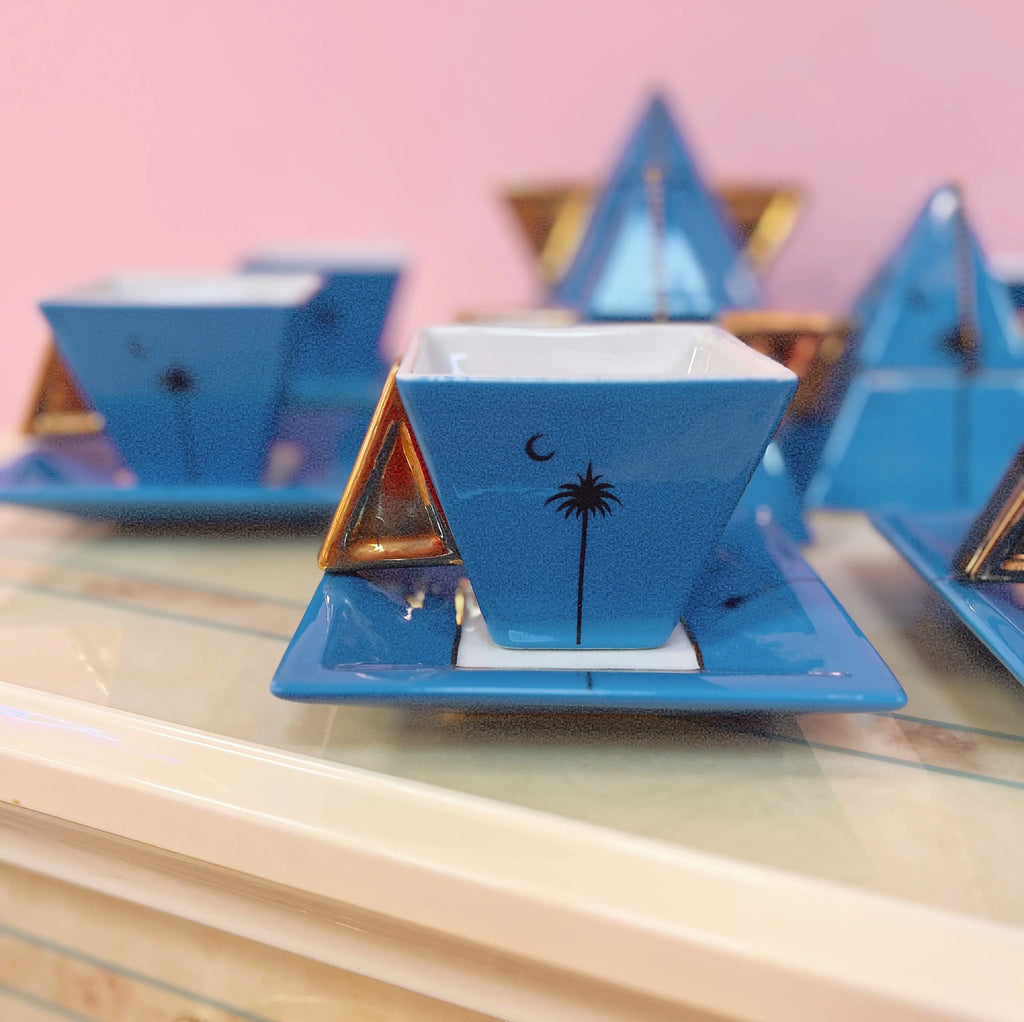 Théière italienne vintage Firenze bleu et doré années 80 Club Barbara