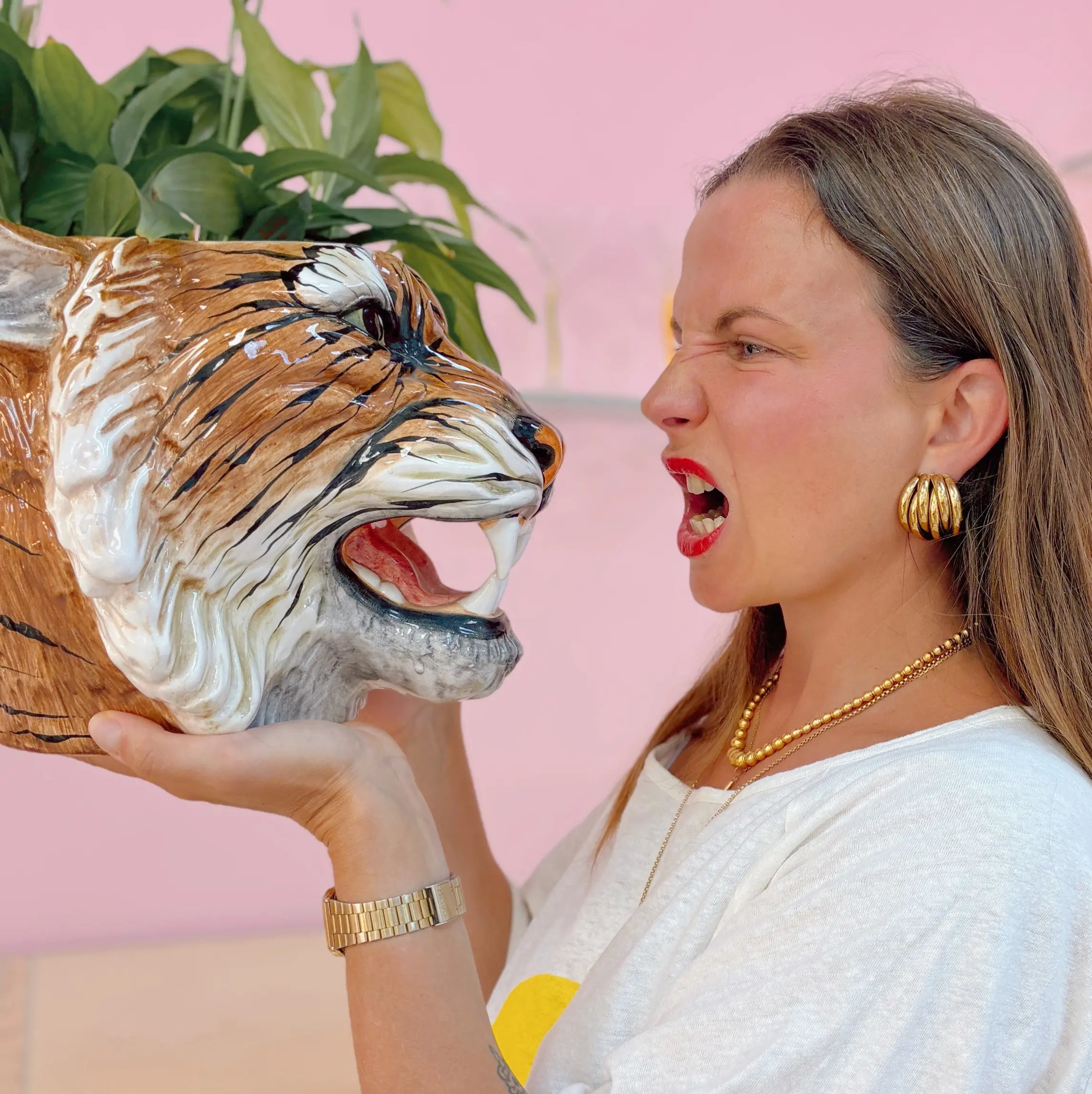 Tête de tigre en céramique italienne vintage
