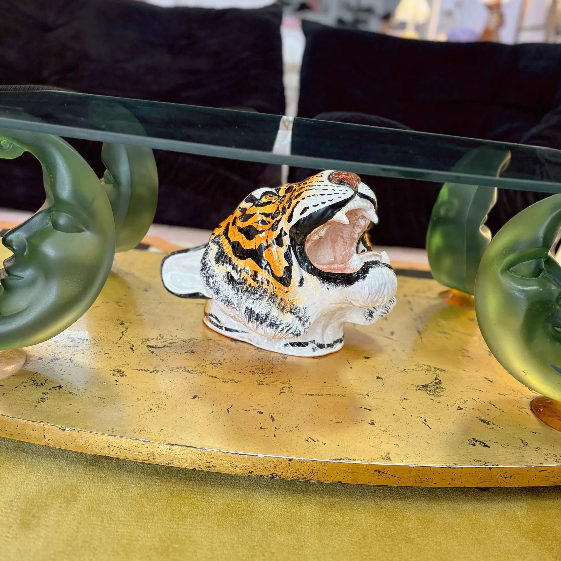 Tête de tigre vintage, trophée en céramique italienne peinte à la main, années 70 - Club Barbara