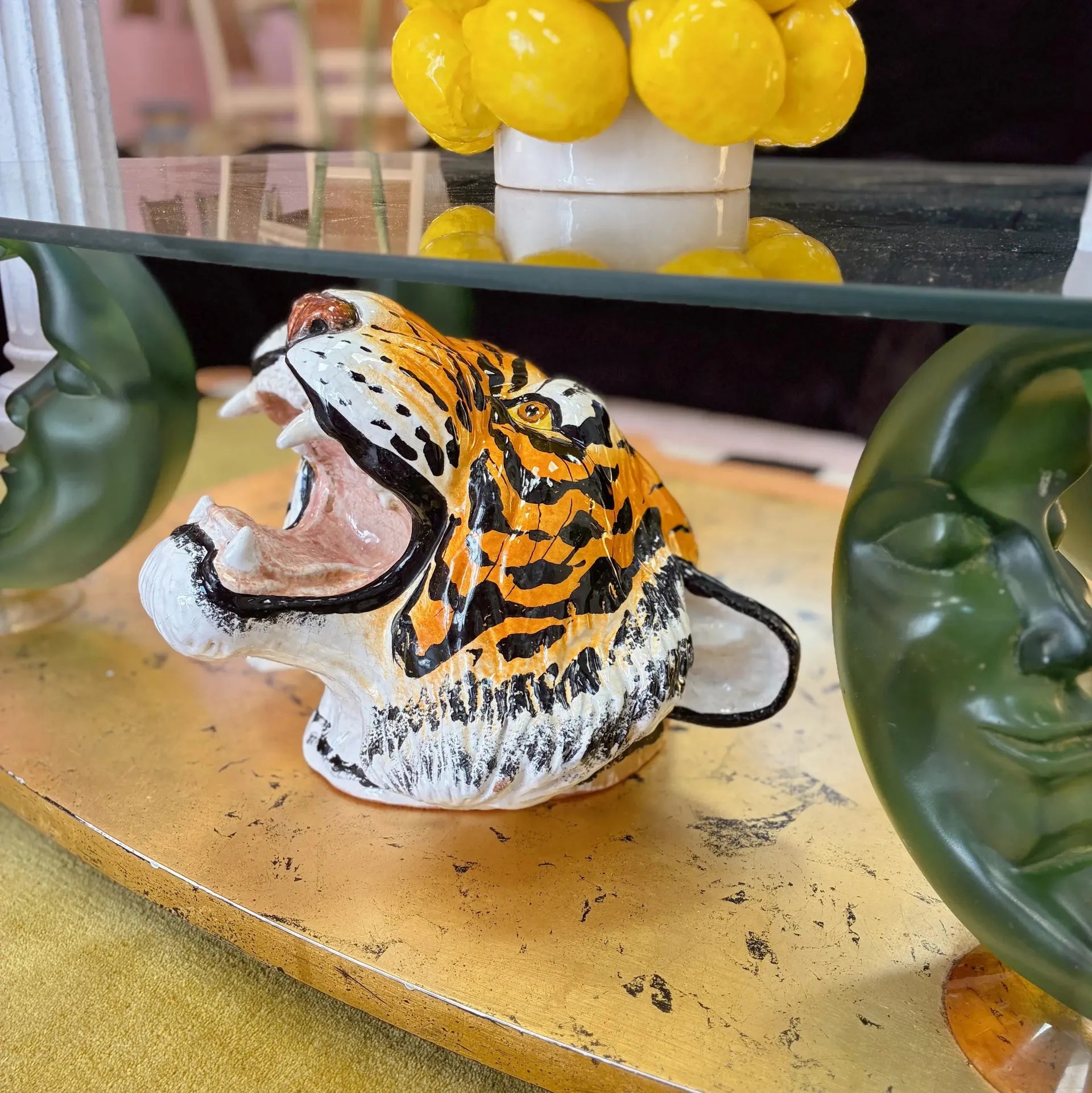 Tête de tigre vintage, trophée en céramique italienne peinte à la main, années 70 - Club Barbara