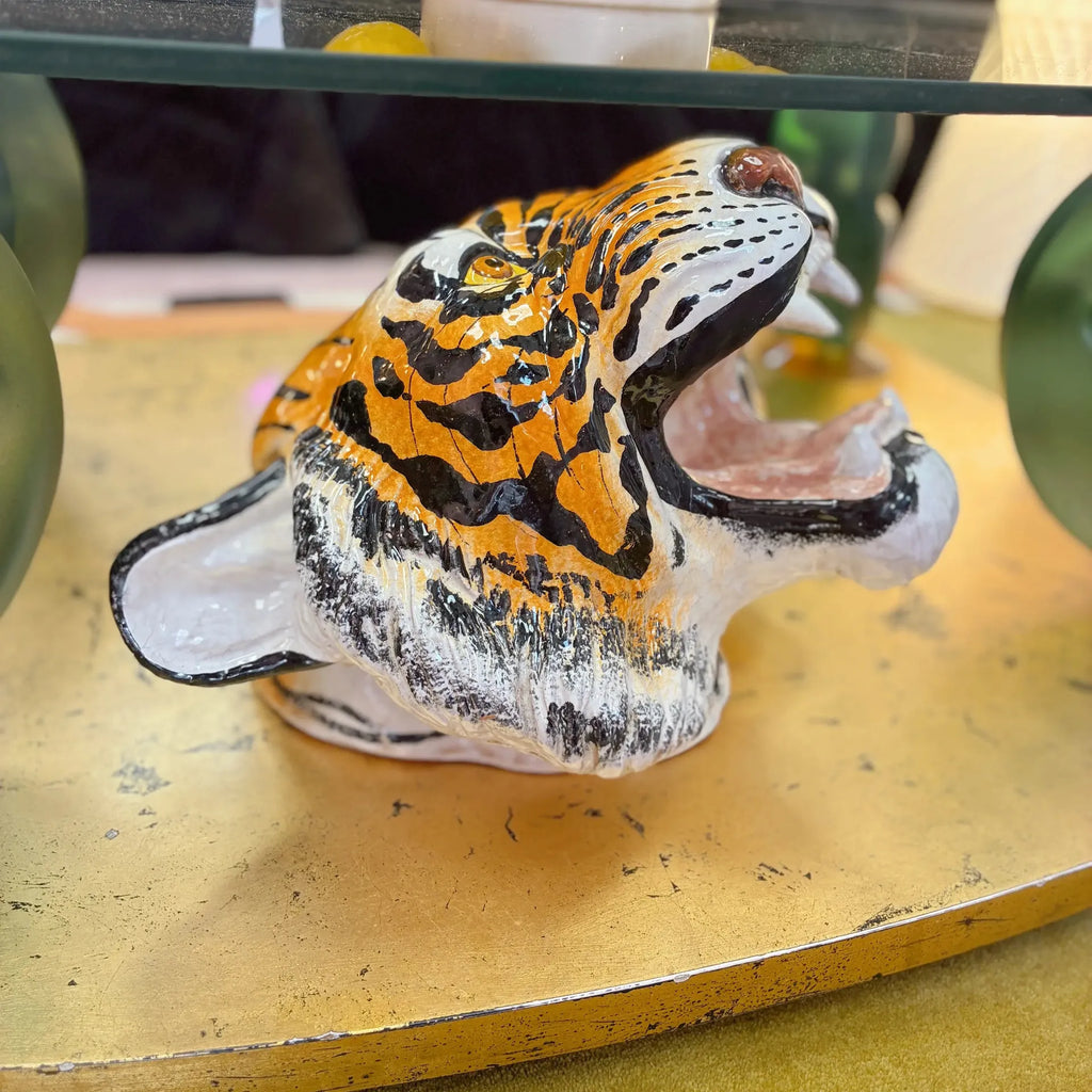 Tête de tigre vintage, trophée en céramique italienne peinte à la main, années 70 - Club Barbara