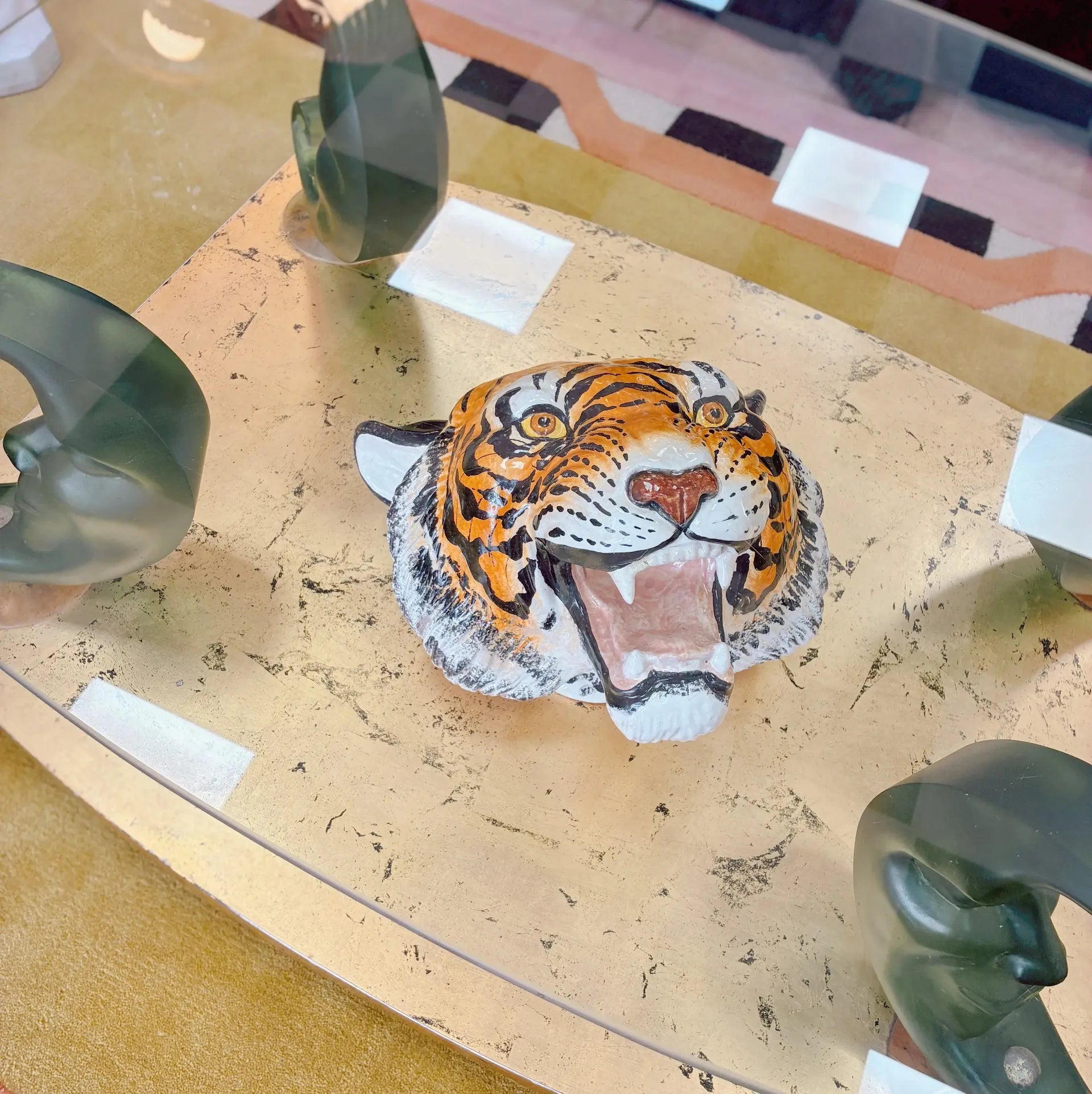Tête de tigre vintage, trophée en céramique italienne peinte à la main, années 70 - Club Barbara