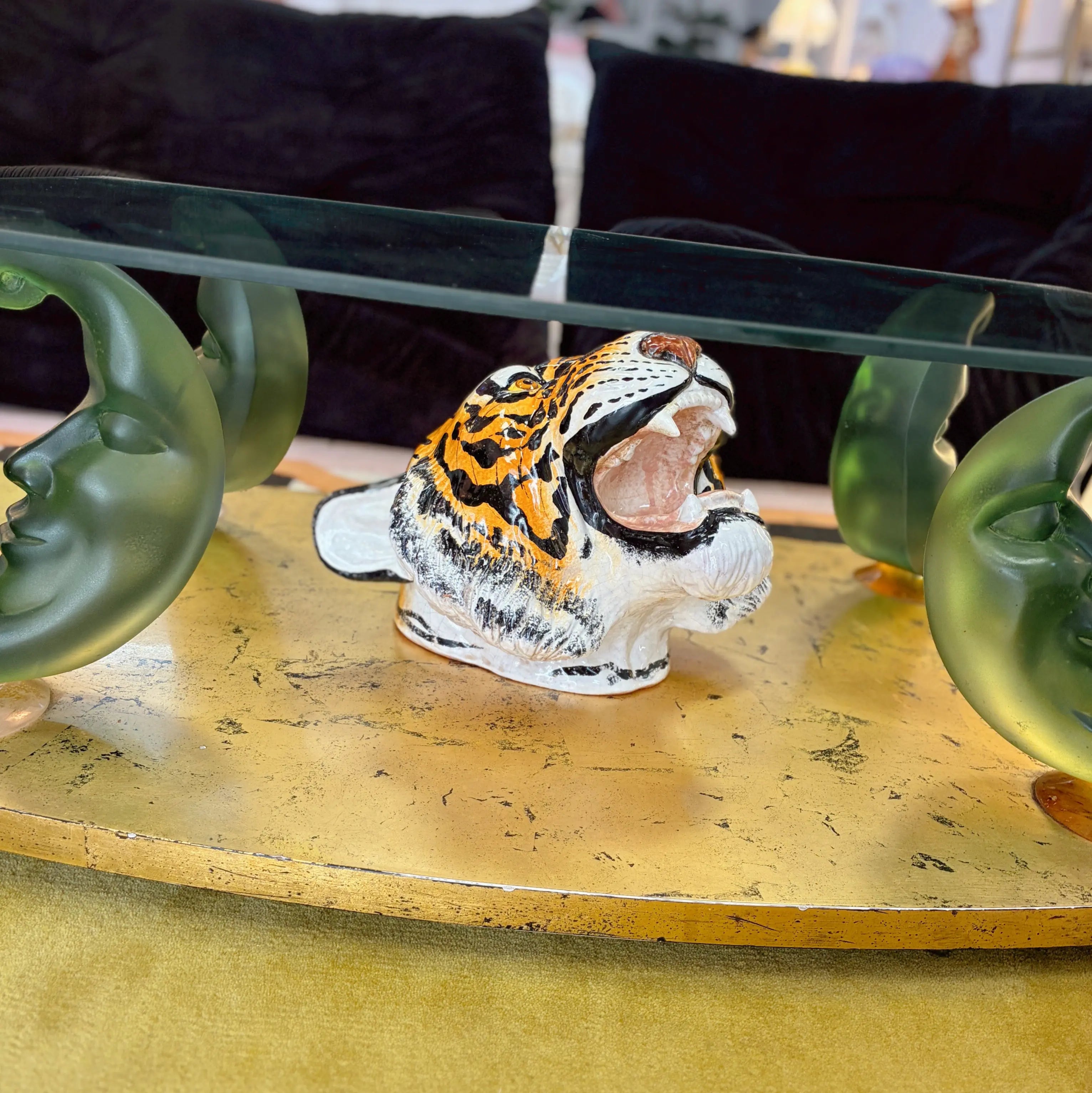 Tête de tigre vintage, trophée en céramique italienne peinte à la main, années 70