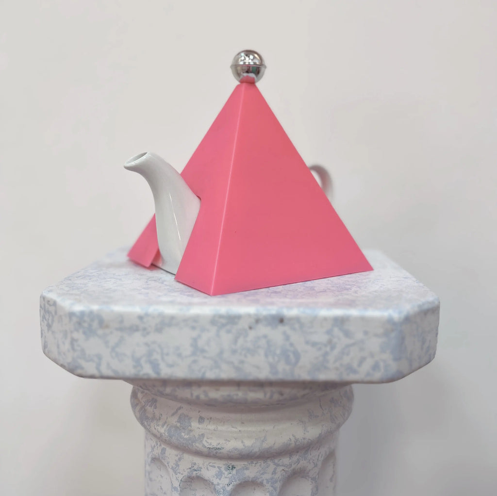 Théière Memphis Design blanche et rose, céramique années 80