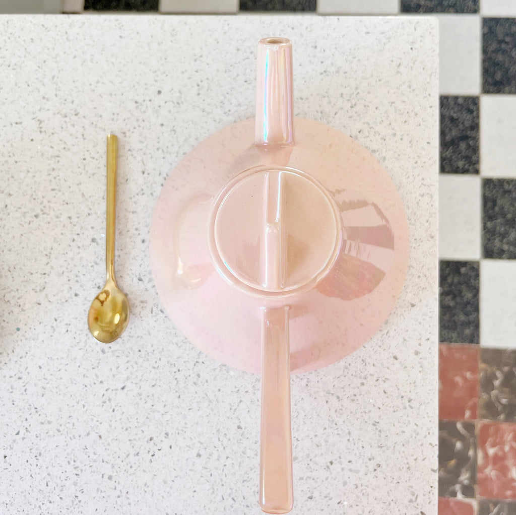 Théière vintage Memphis Design rose iridescente