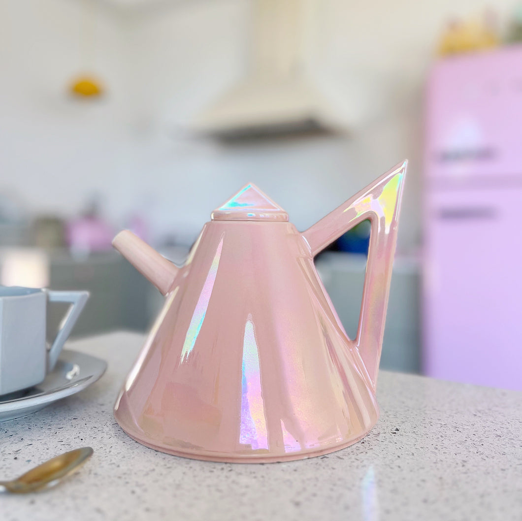 Vintage Memphis Design Teapot Iridescent Pink