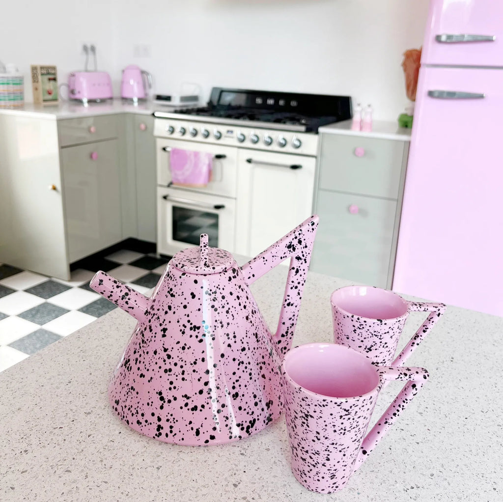 Théière vintage Memphis Design rose mouchetée - Club Barbara