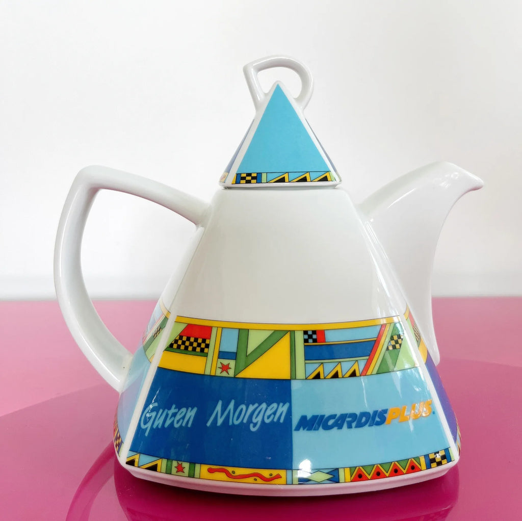 Théière vintage style Memphis pyramidale bleue - Club Barbara