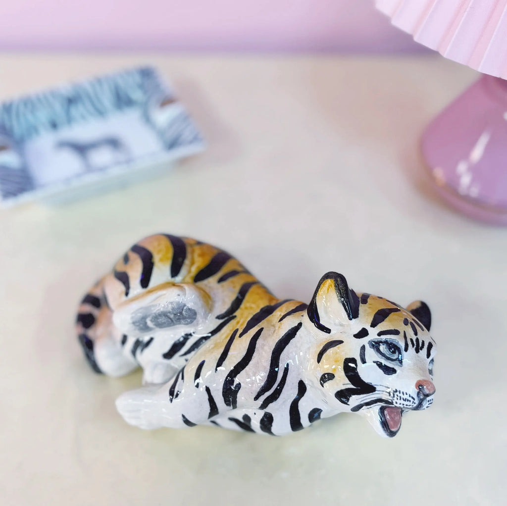 Bébé tigre vintage en céramique made in Italy années 70 signé Club Barbara