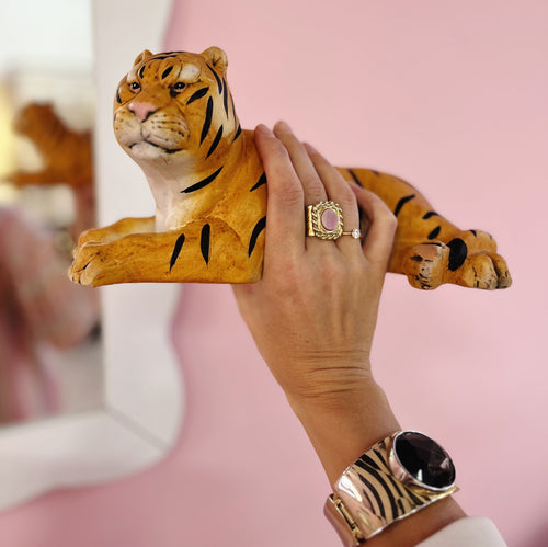 Tigre du Bengale en terre cuite peinte à la main, sculpture vintage décorative – Club Barbara