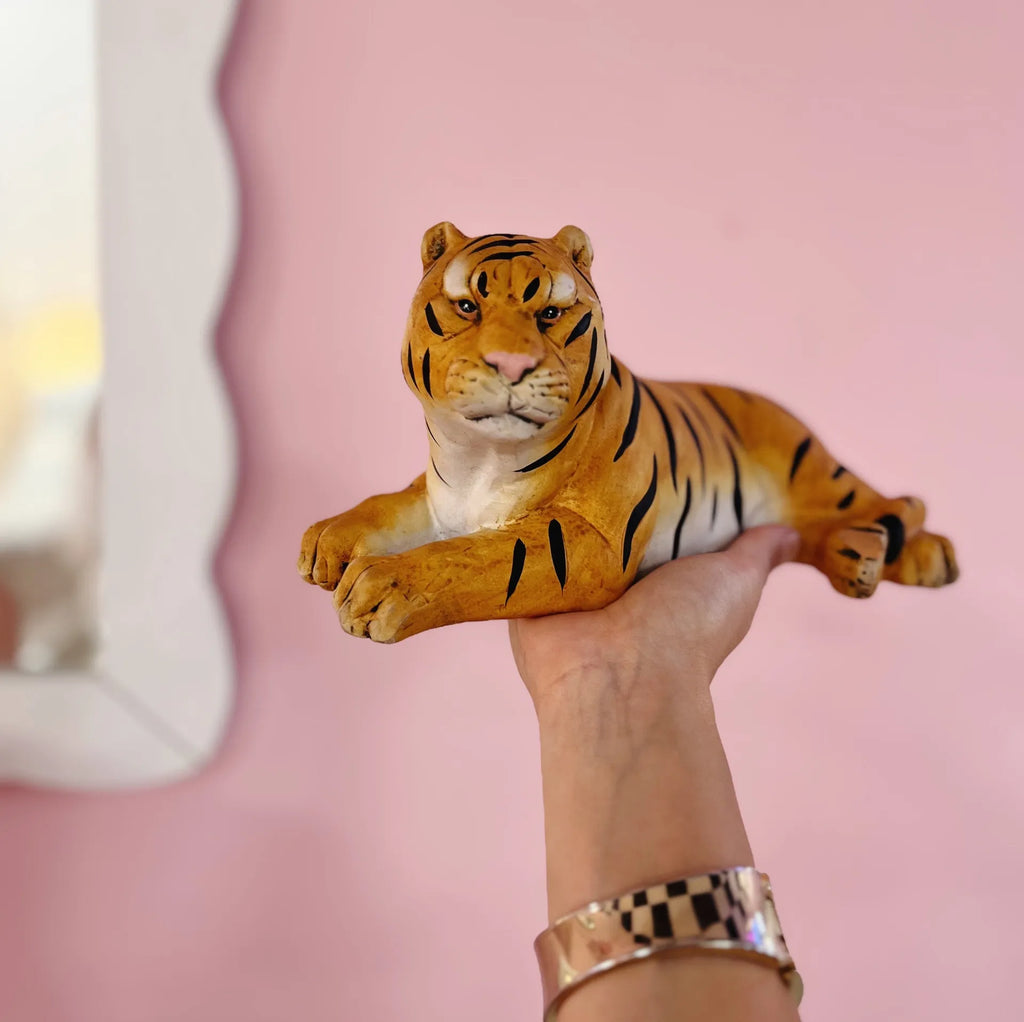 Tigre du Bengale en terre cuite peinte à la main, années 80 - Club Barbara