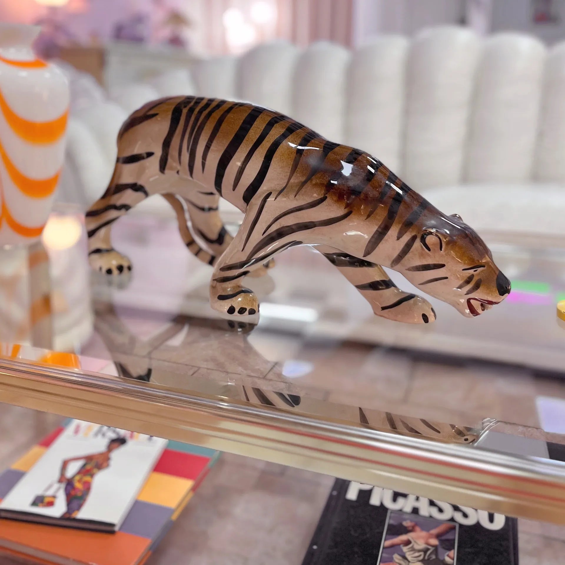 Tigre en céramique émaillée, années 70 - Club Barbara