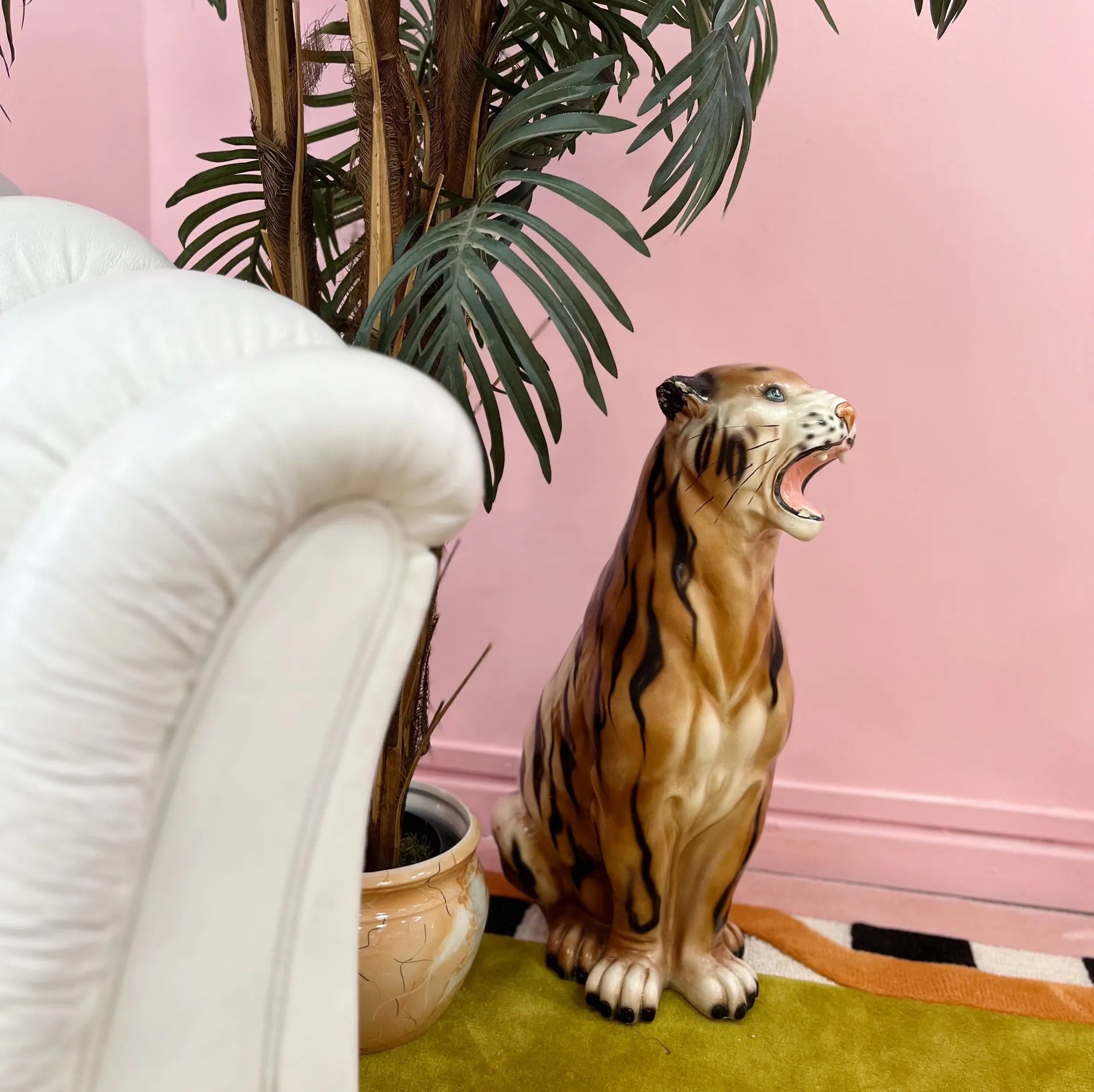 Tigre en Céramique, peint à la main, années 70 - Club Barbara