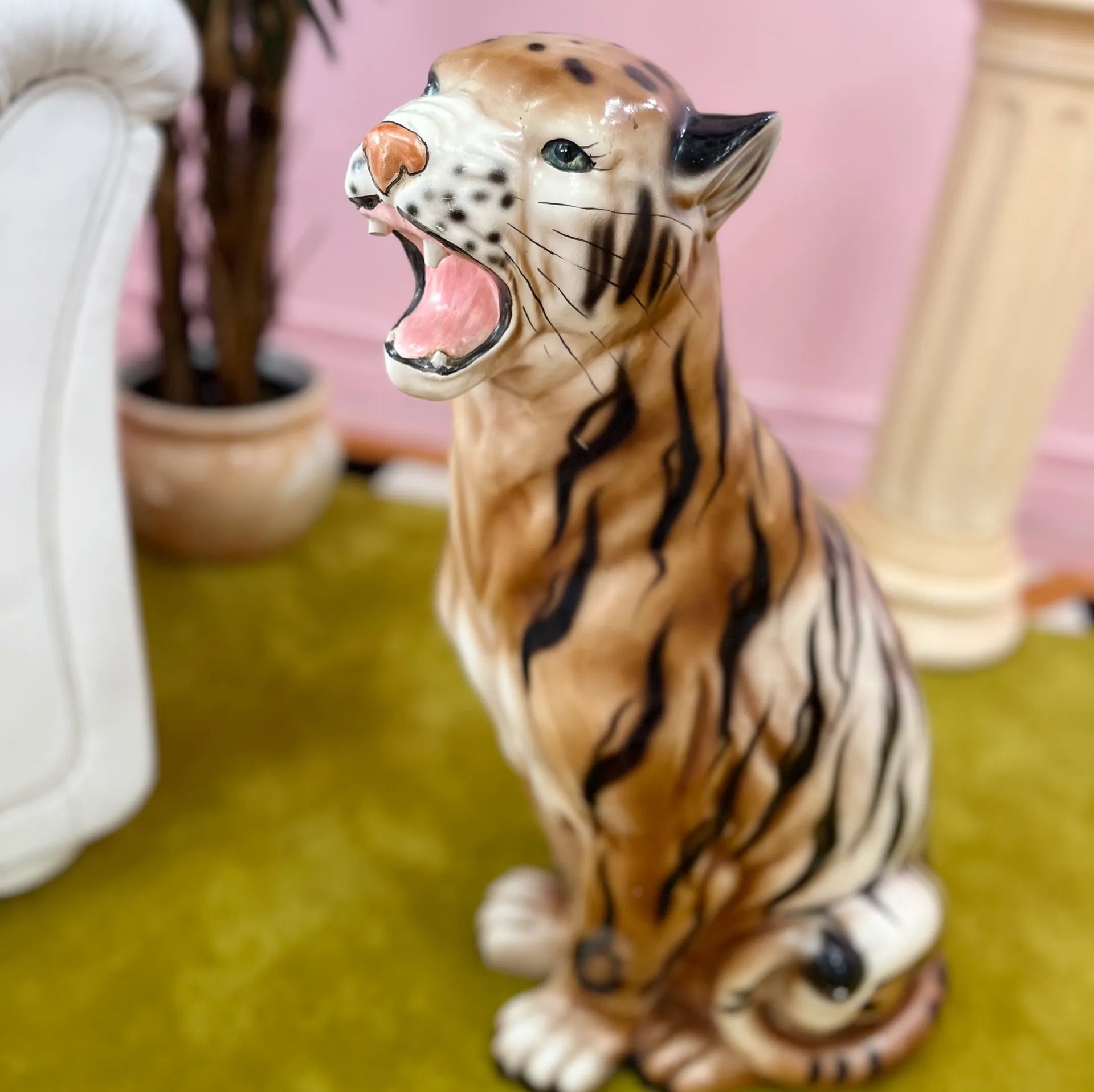 Tigre en Céramique, peint à la main, années 70 - Club Barbara