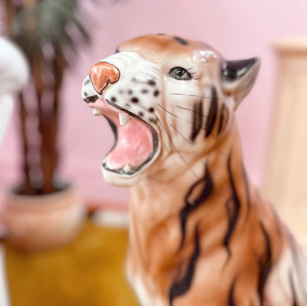 Tigre en Céramique, peint à la main, années 70 - Club Barbara
