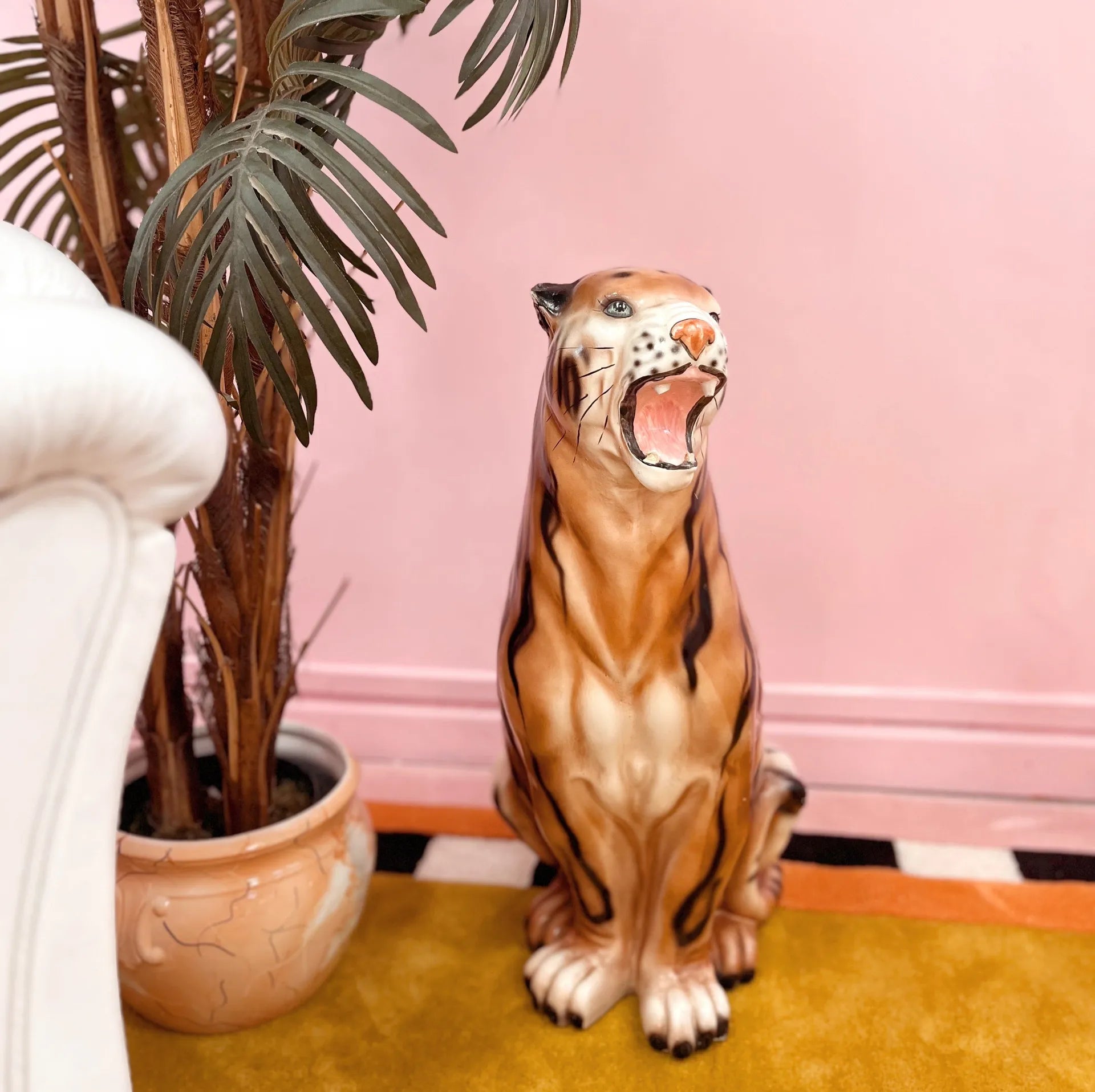 Tigre en Céramique, peint à la main, années 70 - Club Barbara