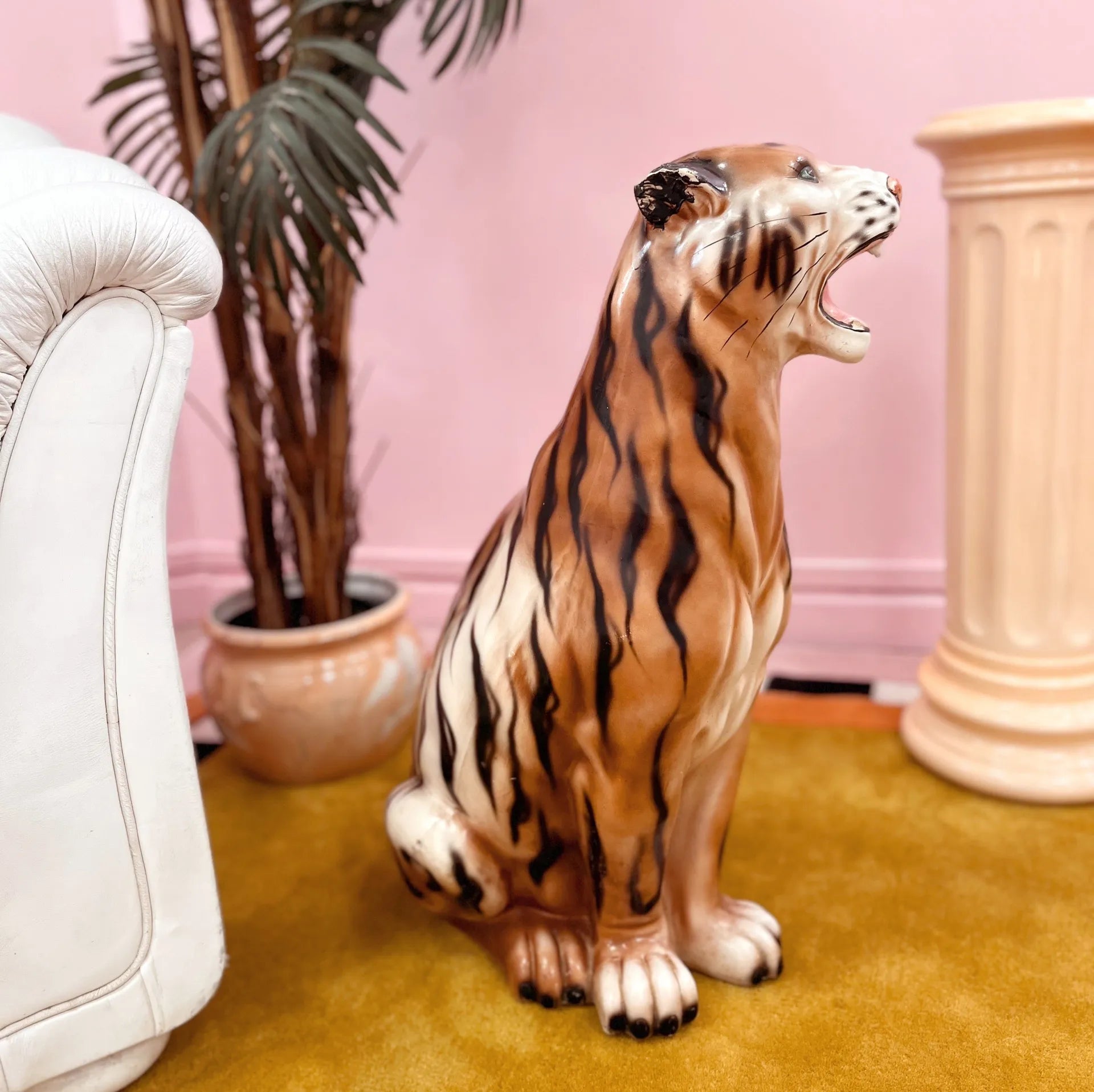 Tigre en Céramique, peint à la main, années 70 - Club Barbara