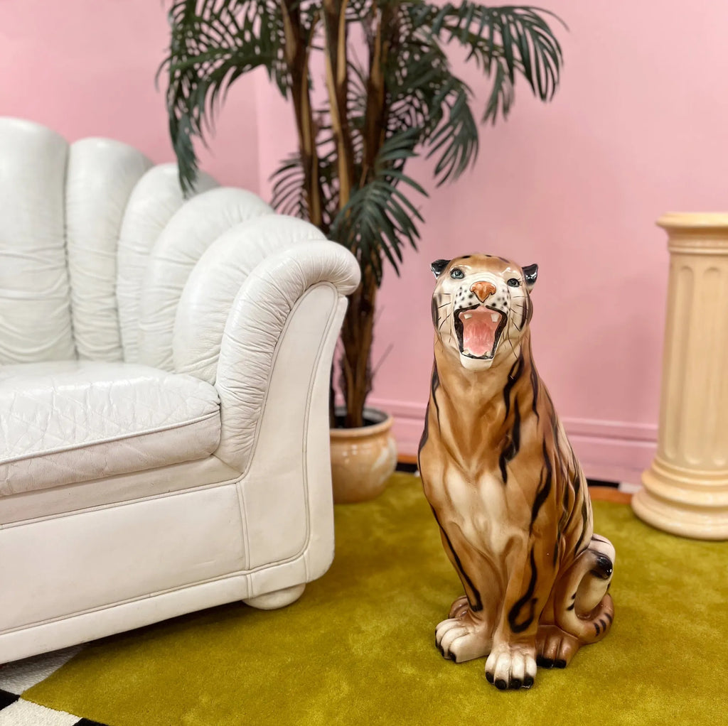 Tigre en Céramique, peint à la main, années 70 - Club Barbara