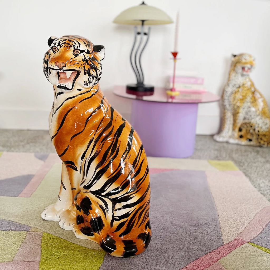 Tigre vintage grand format, en ceramique italienne, années 70 - Club Barbara