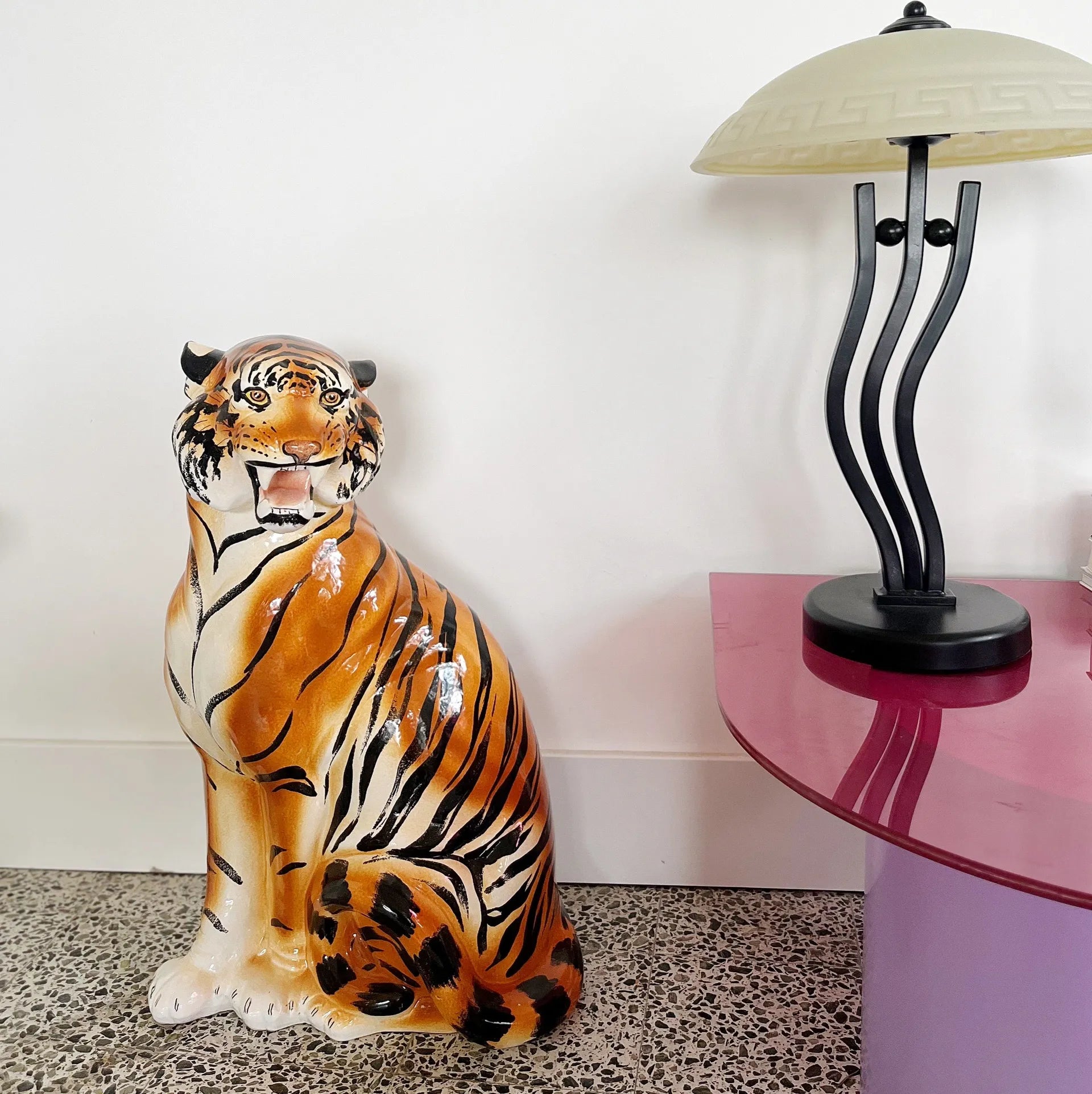 Tigre vintage grand format, en ceramique italienne, années 70 - Club Barbara