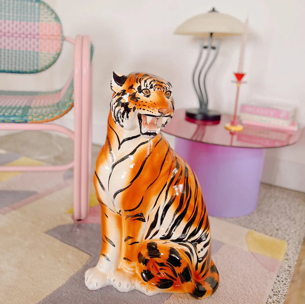 Tigre vintage grand format, en ceramique italienne, années 70 - Club Barbara