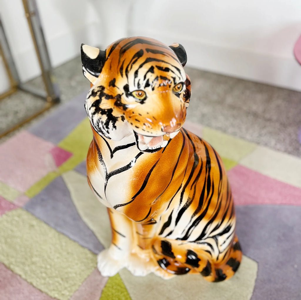 Tigre vintage grand format, en ceramique italienne, années 70 - Club Barbara