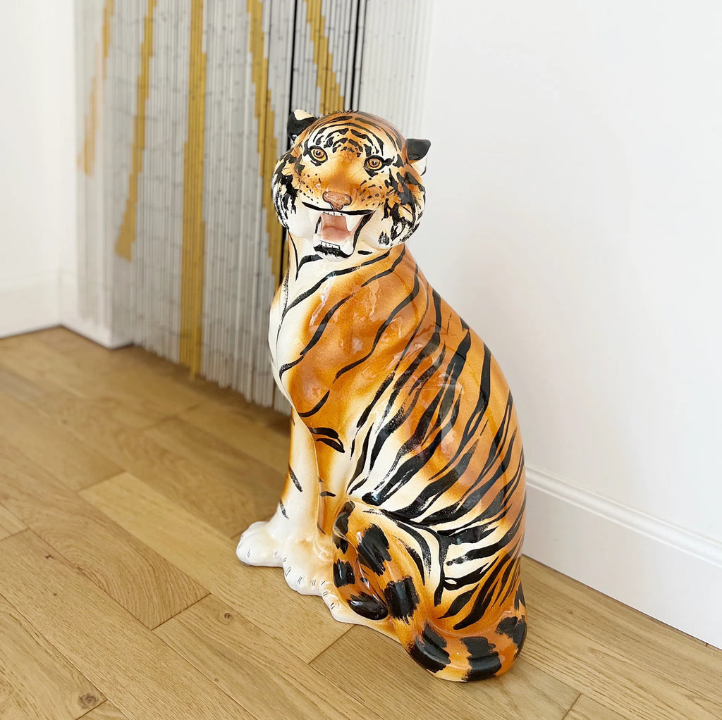 Tigre vintage grand format, en ceramique italienne, années 70 - Club Barbara