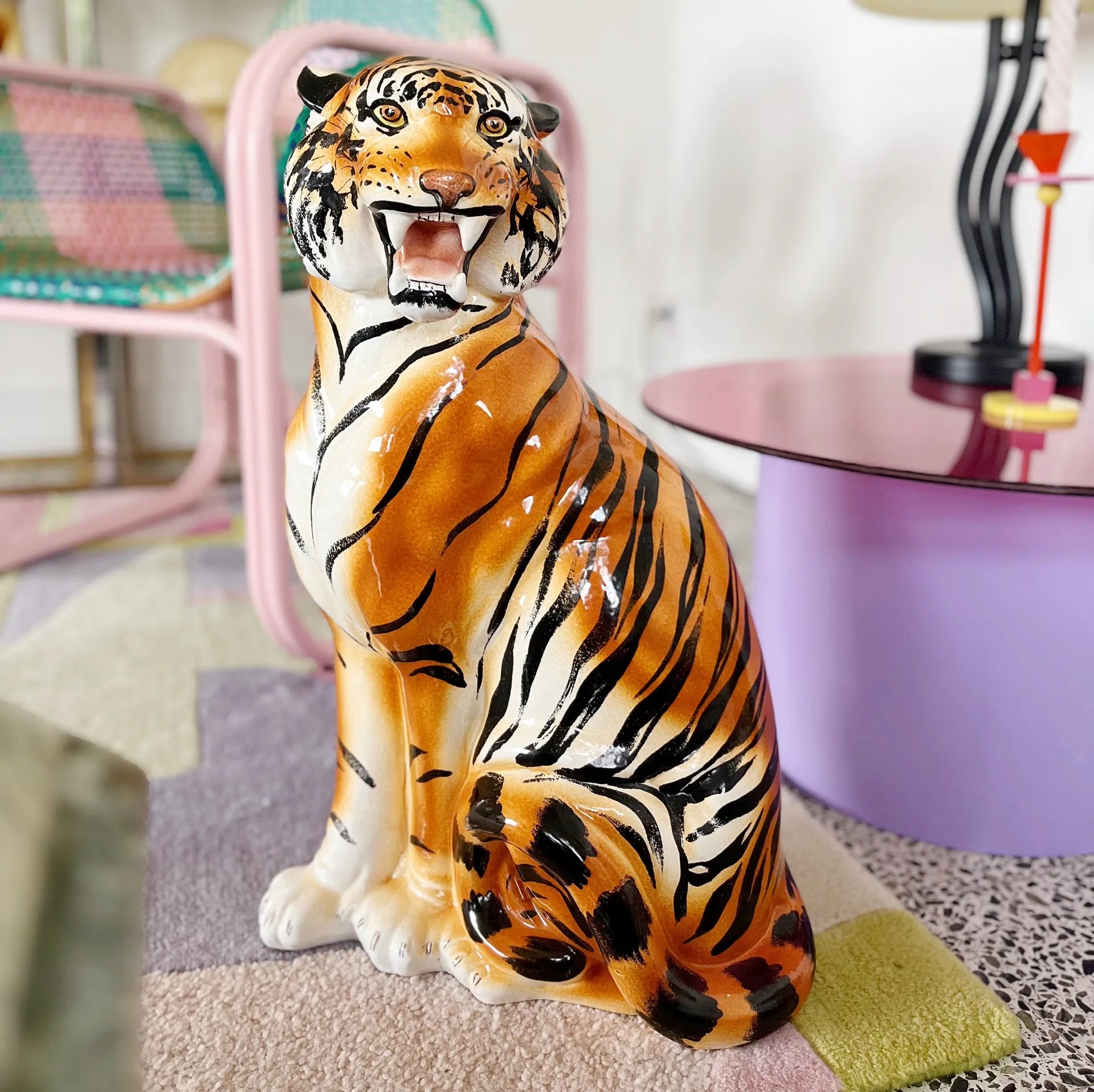 Tigre vintage grand format, en ceramique italienne, années 70 - Club Barbara
