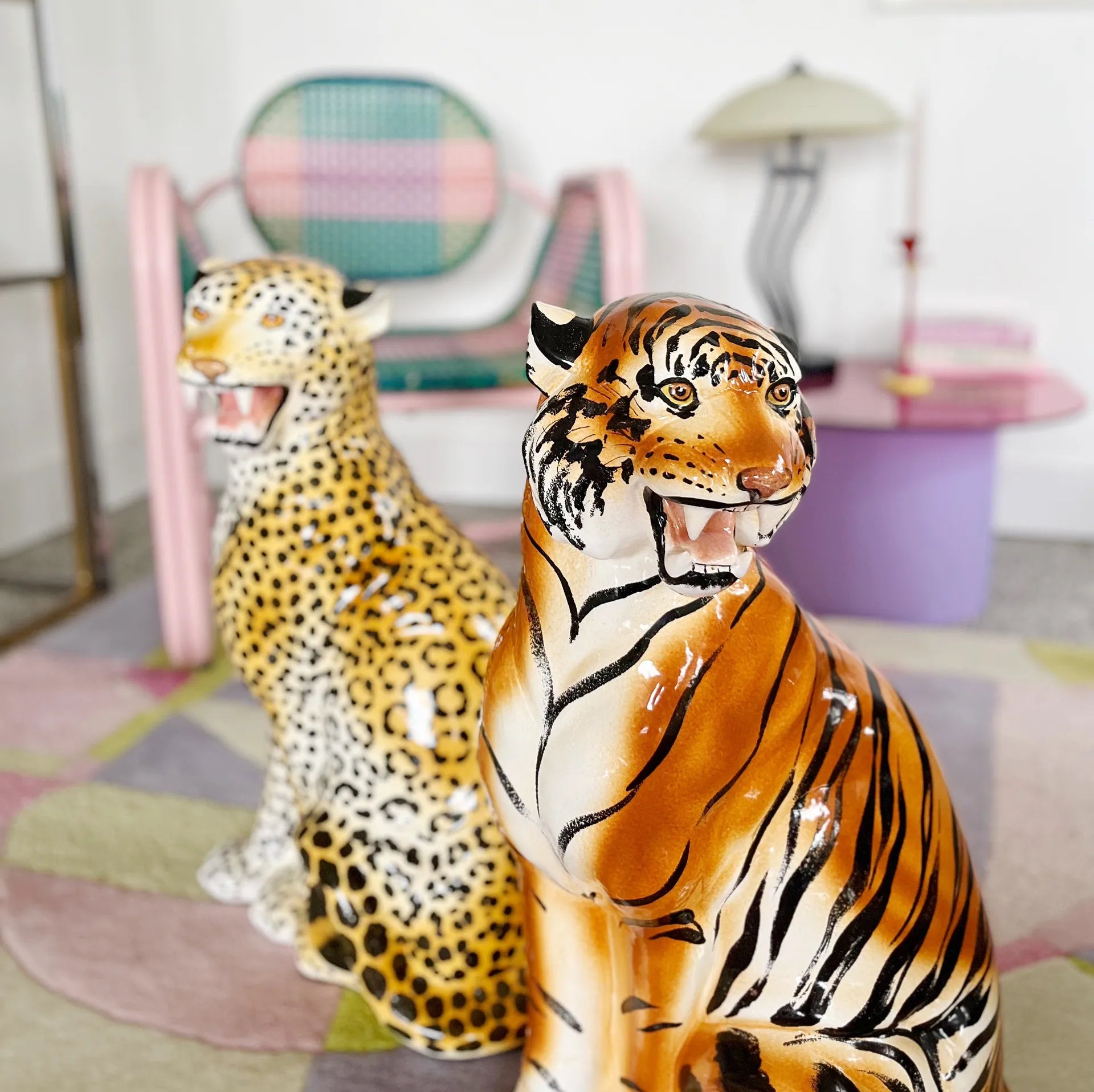 Tigre vintage grand format, en ceramique italienne, années 70 - Club Barbara