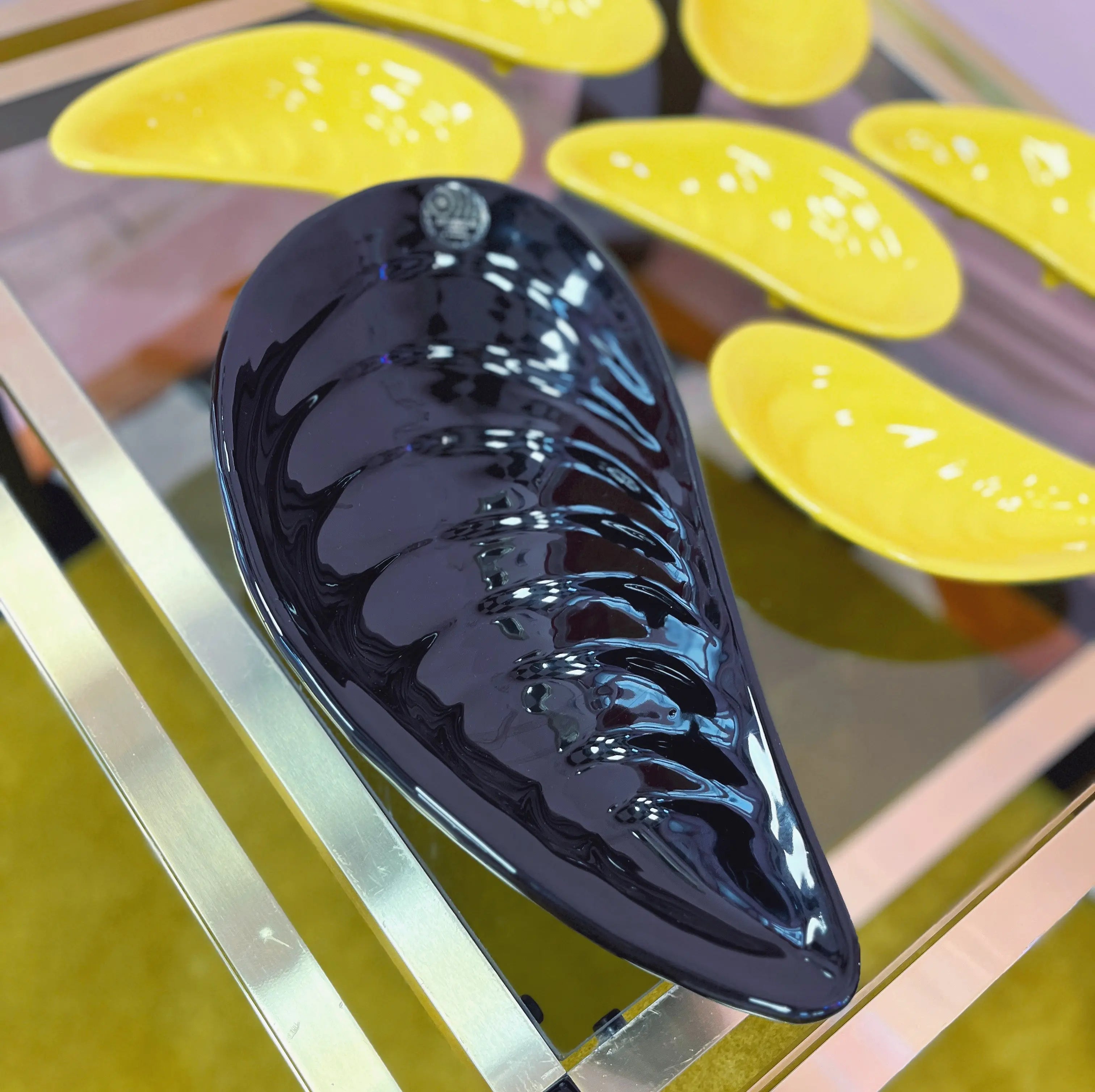 Vaisselle vintage italienne jaune et noir en céramique émaillée Club Barbara