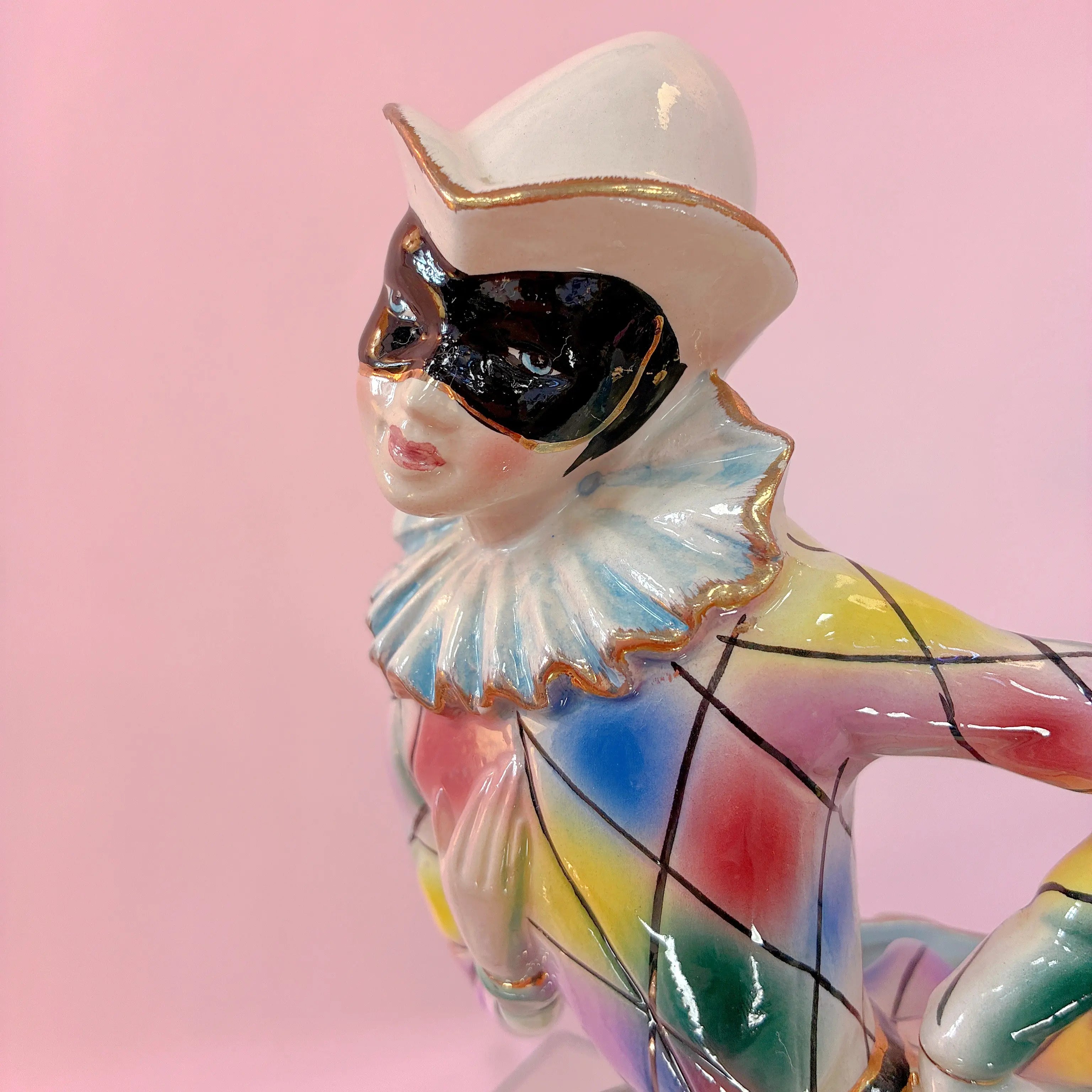 Vase pierrot arlequin vintage en céramique italienne, années 60-70