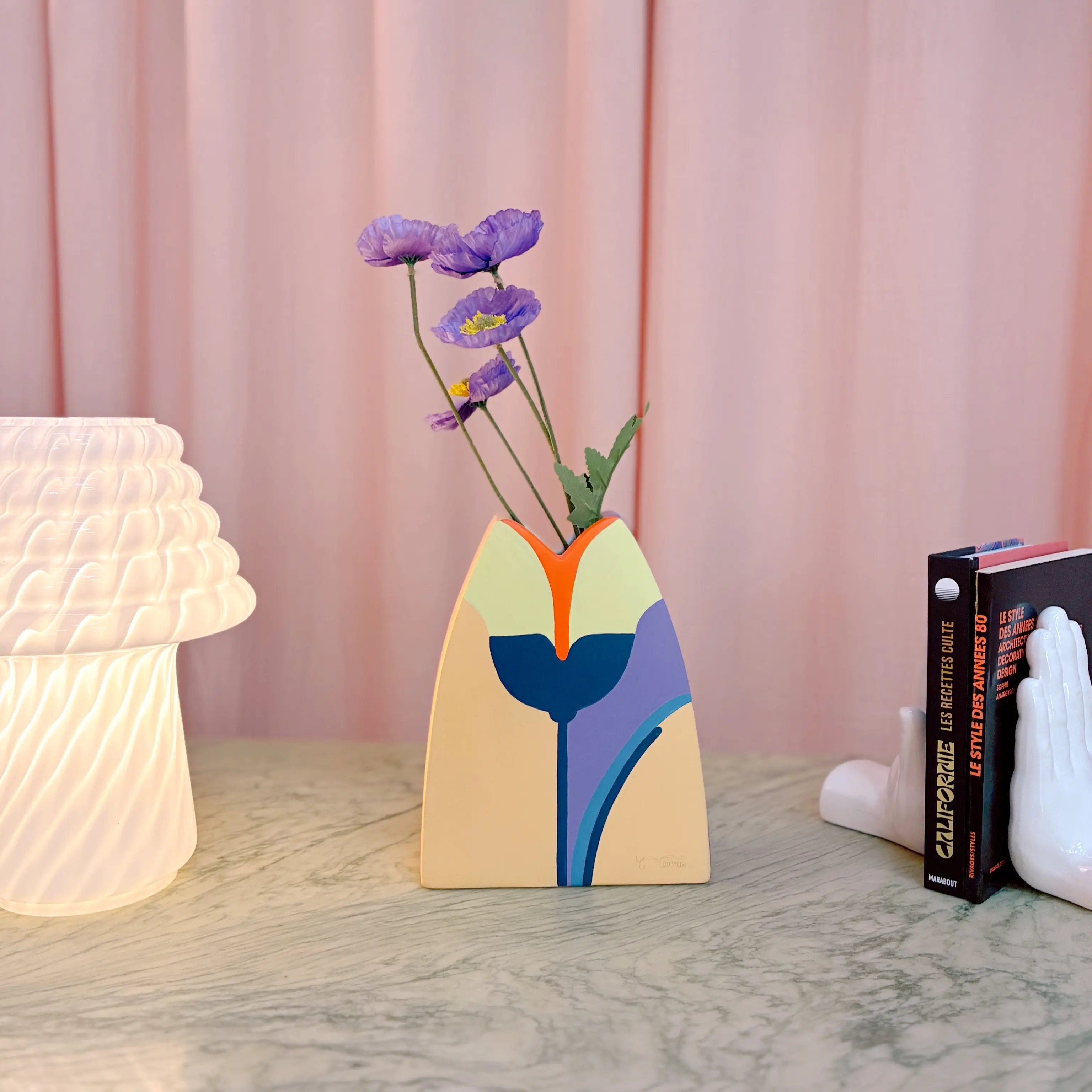 Vase en céramique vintage des années 80, couleur pastel
